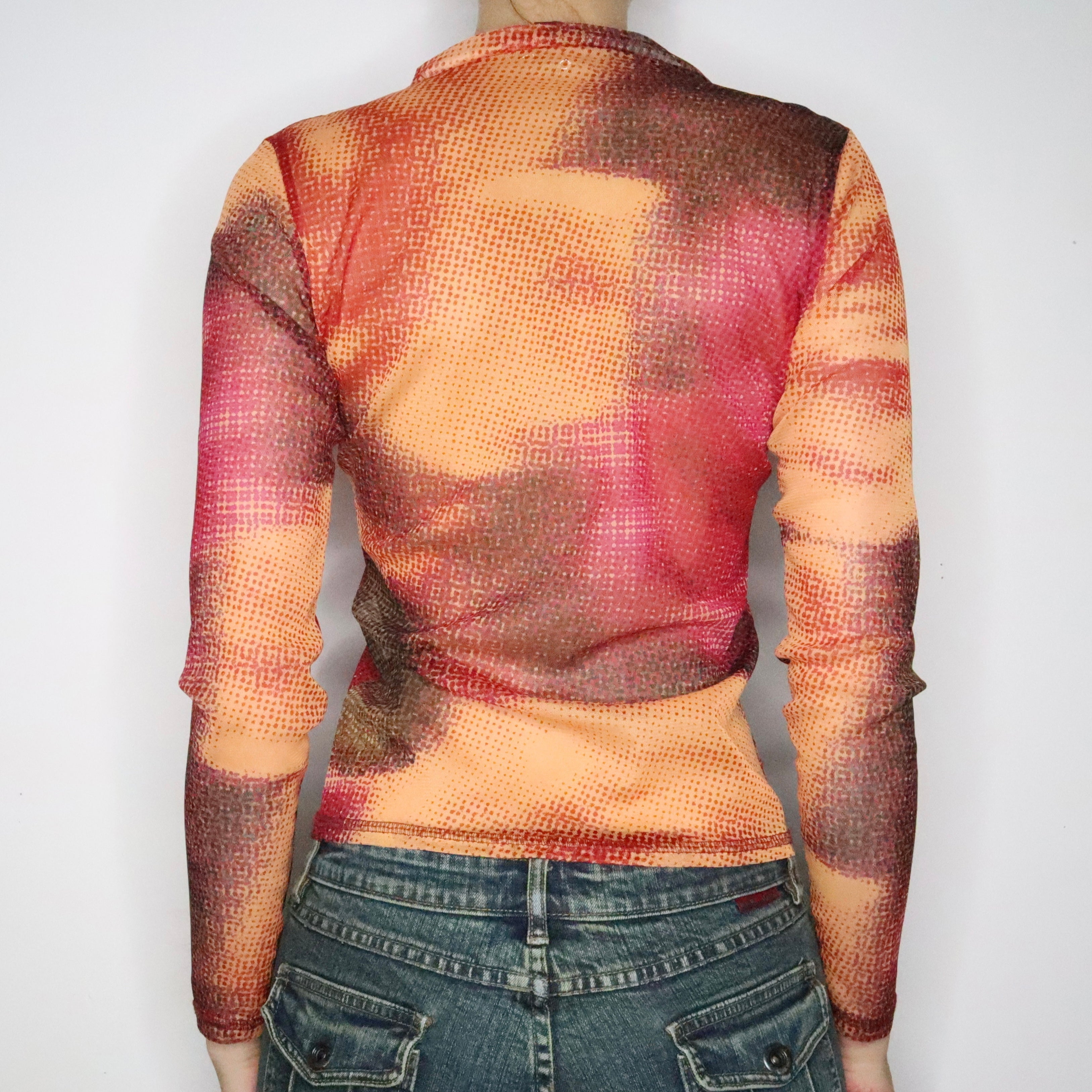 French Graphic Mesh Blouse (Medium)