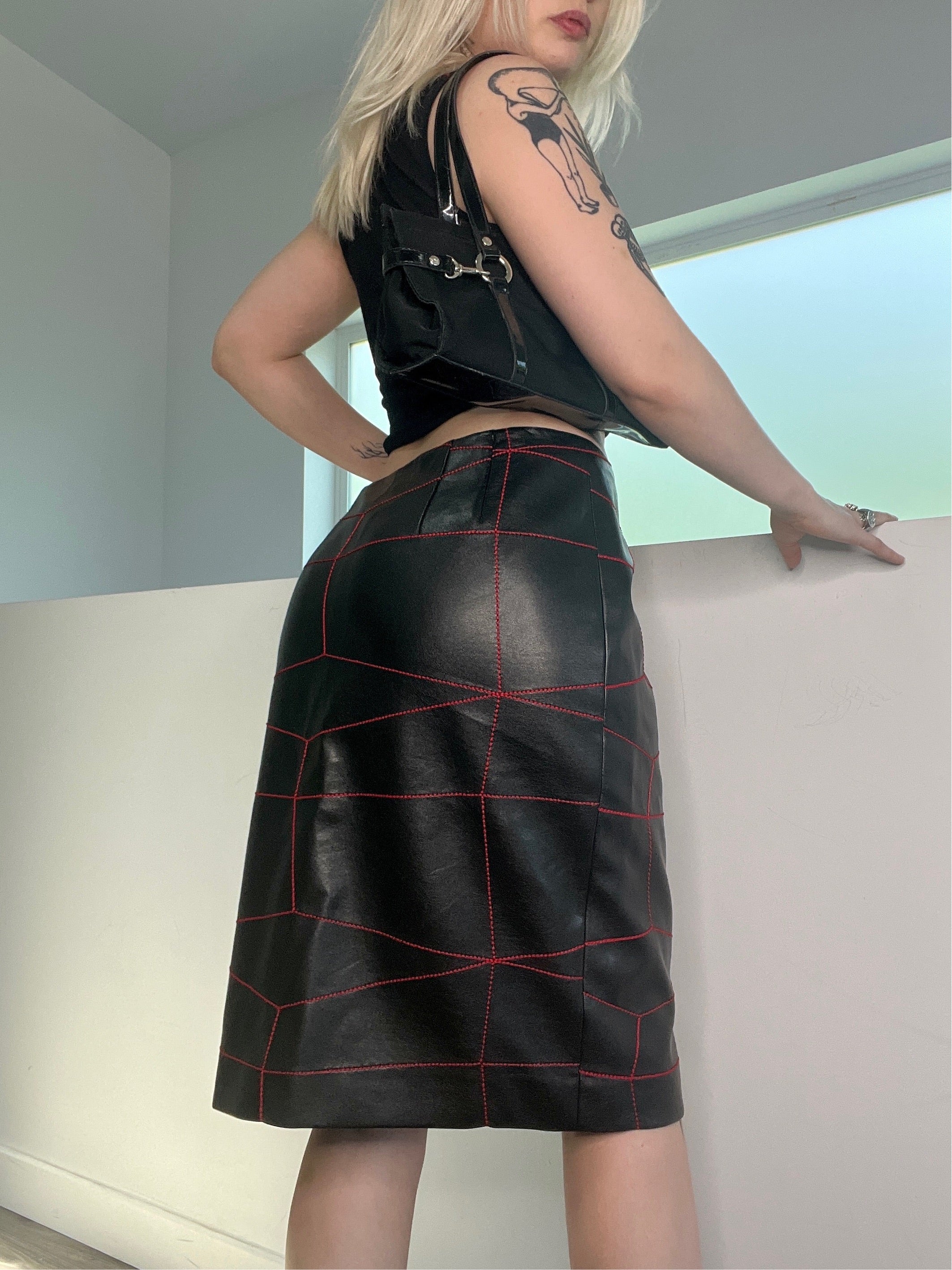 90s Leather Midi Skirt