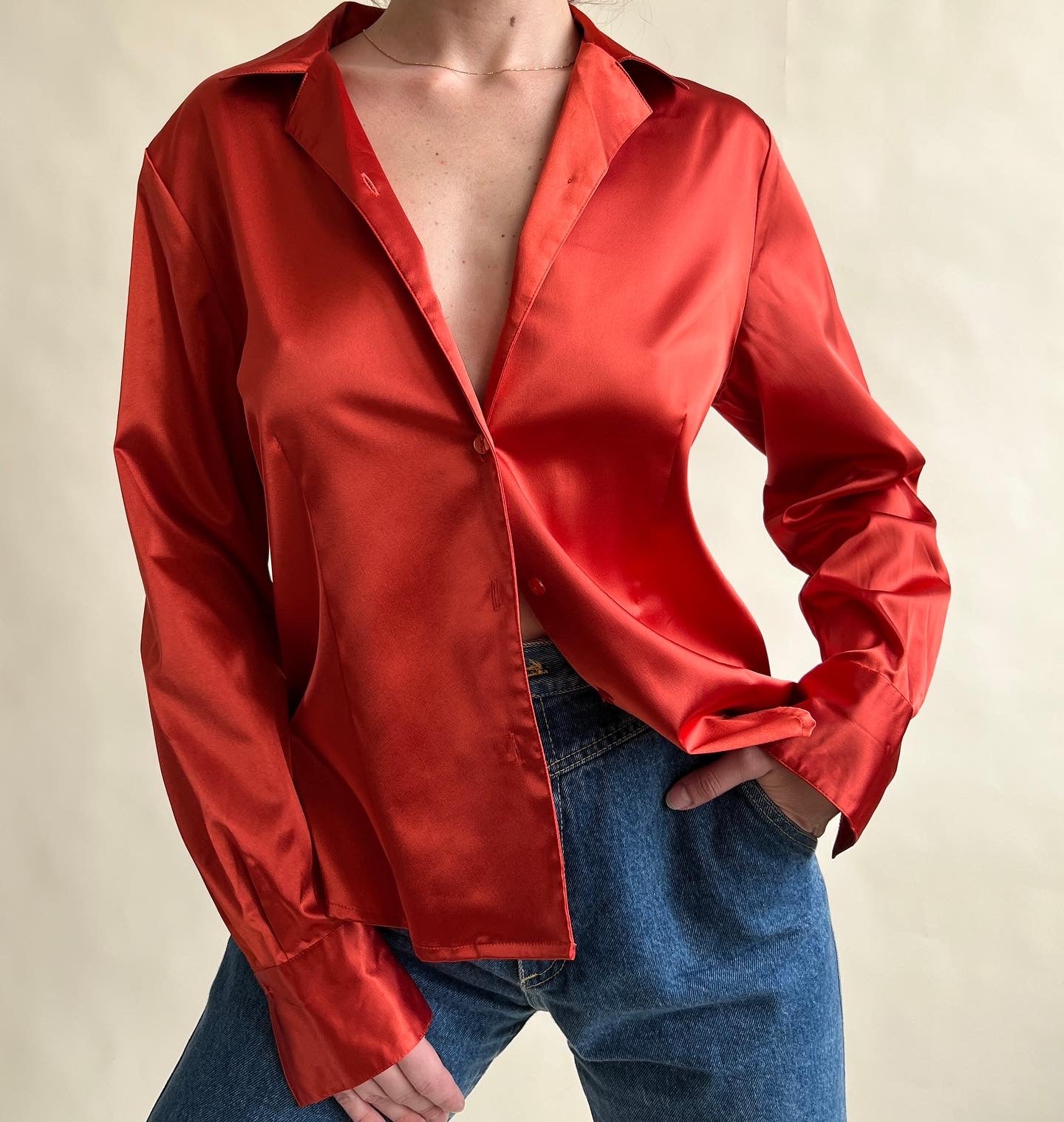 vintage rust satin button down