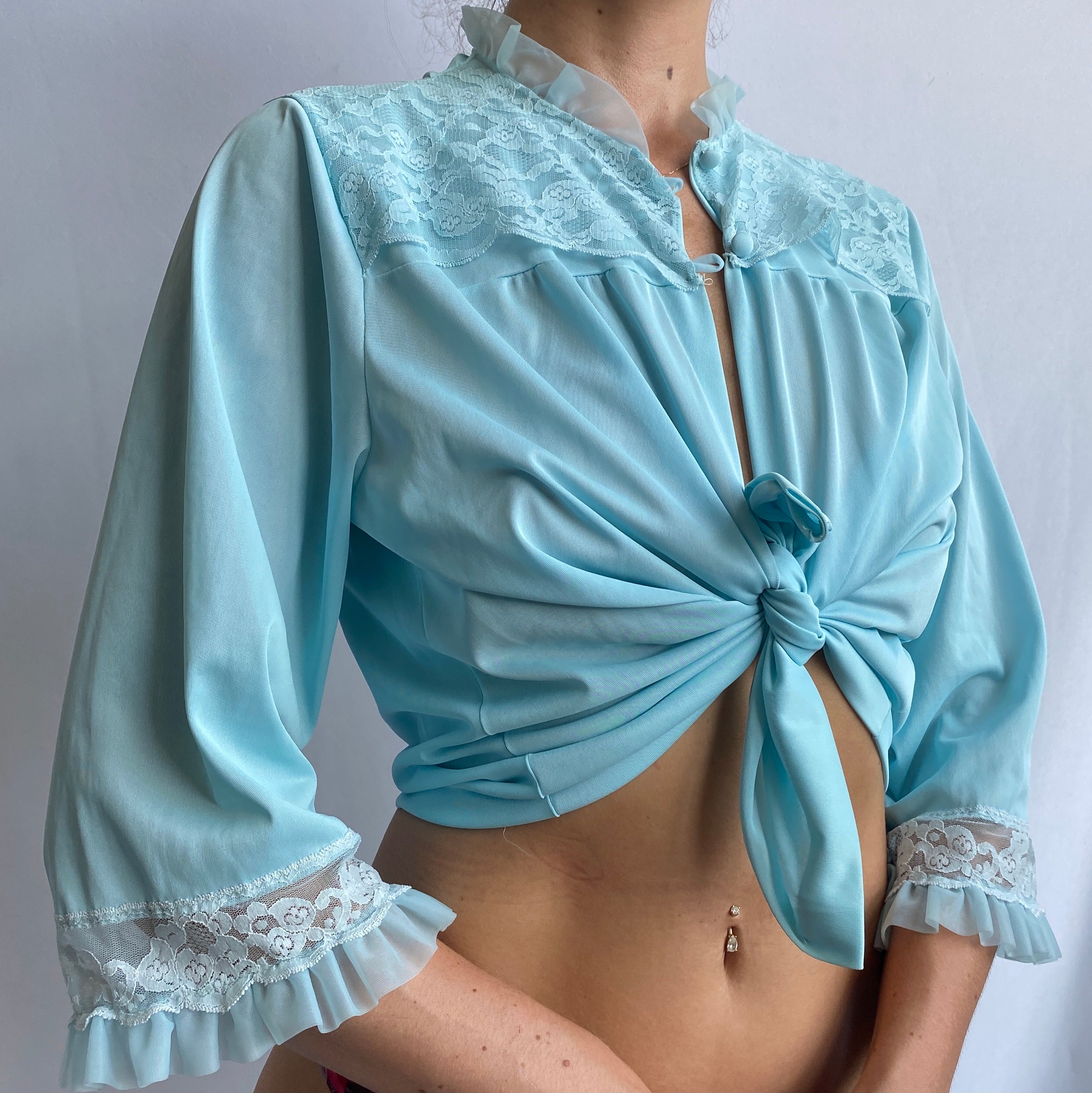Vintage blue satin pajama top