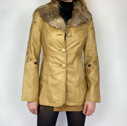 Vintage Tan Fur Trim Leather Penny Lane Jacket (S/M)