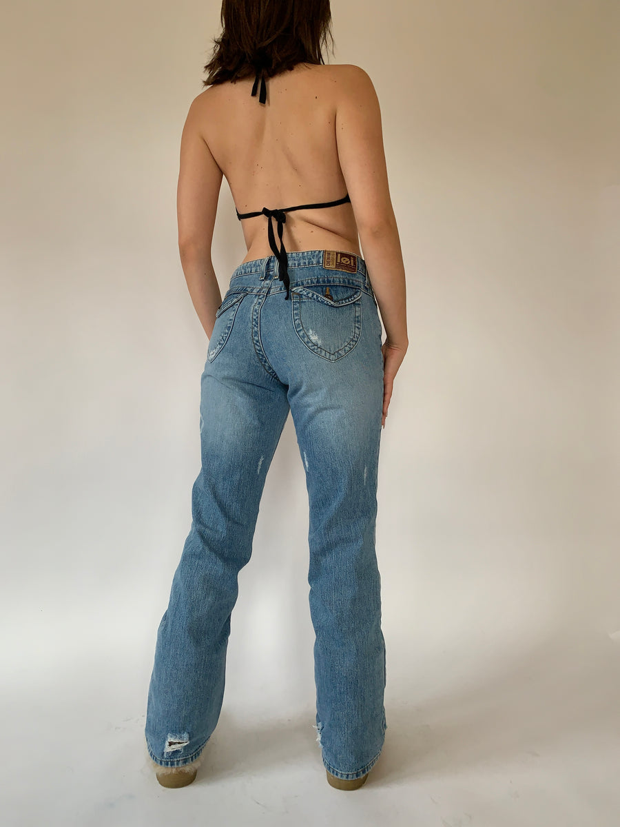 Y2K Patchwork Jeans Capri Jeans Cropped Low Rise Waist 00s 