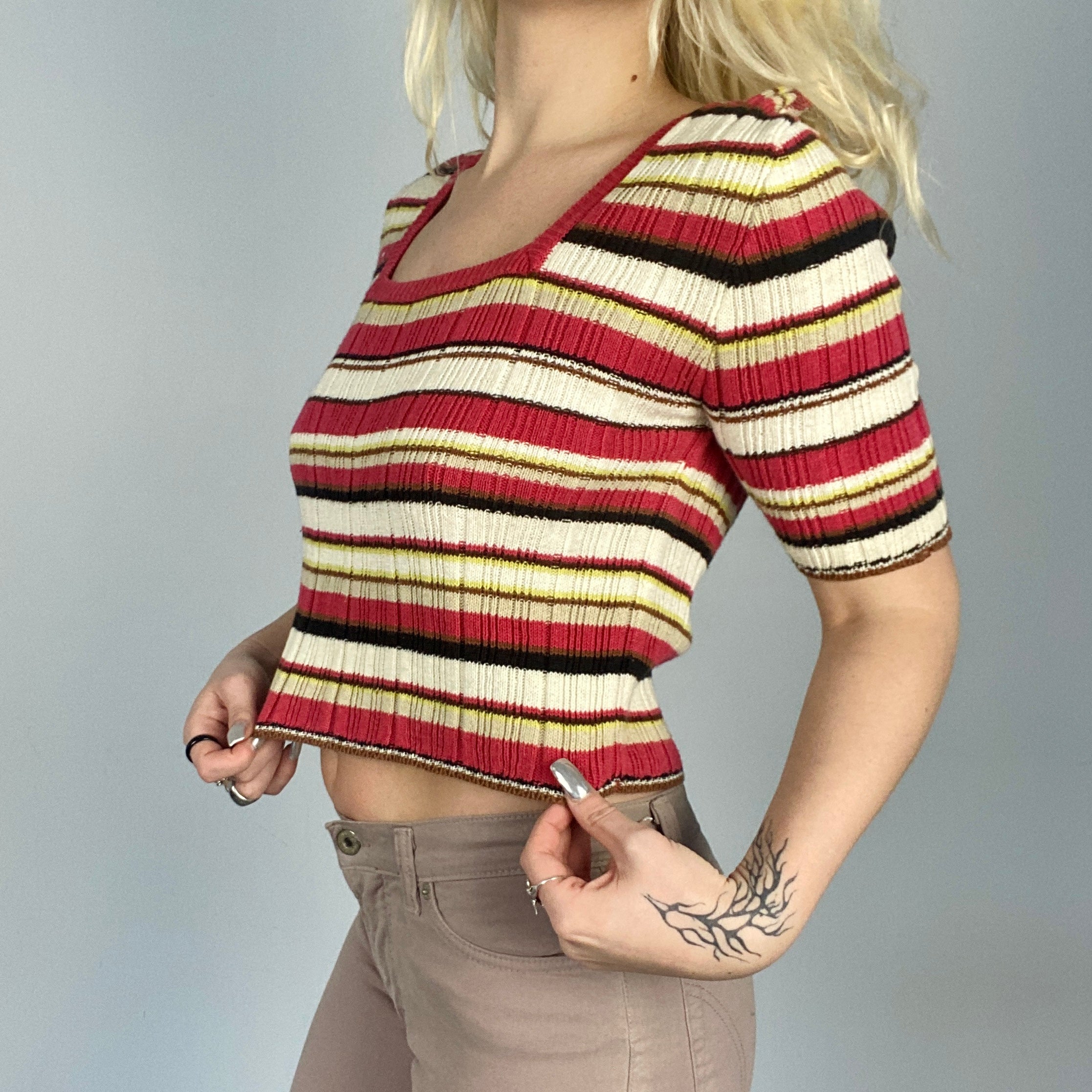90s Striped Cropped Sweater Top