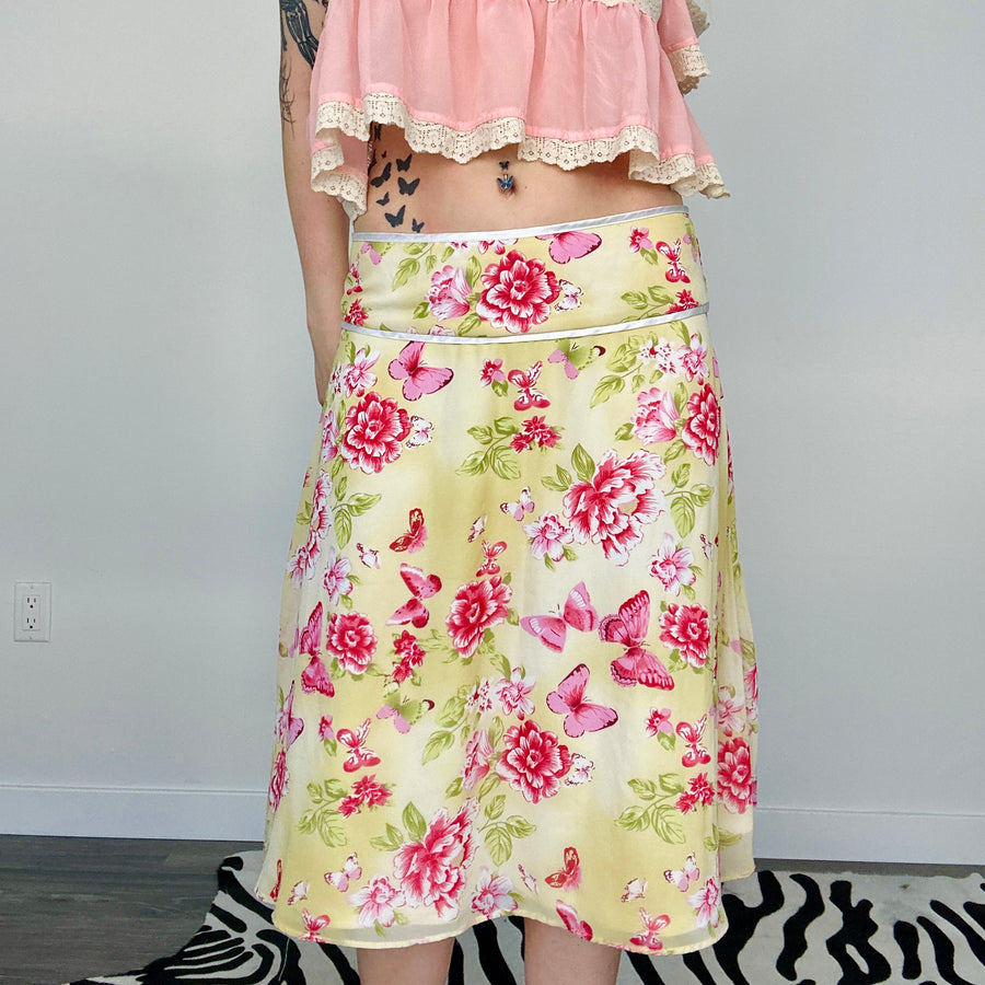 Y2k Floral Butterfly Midi Skirt