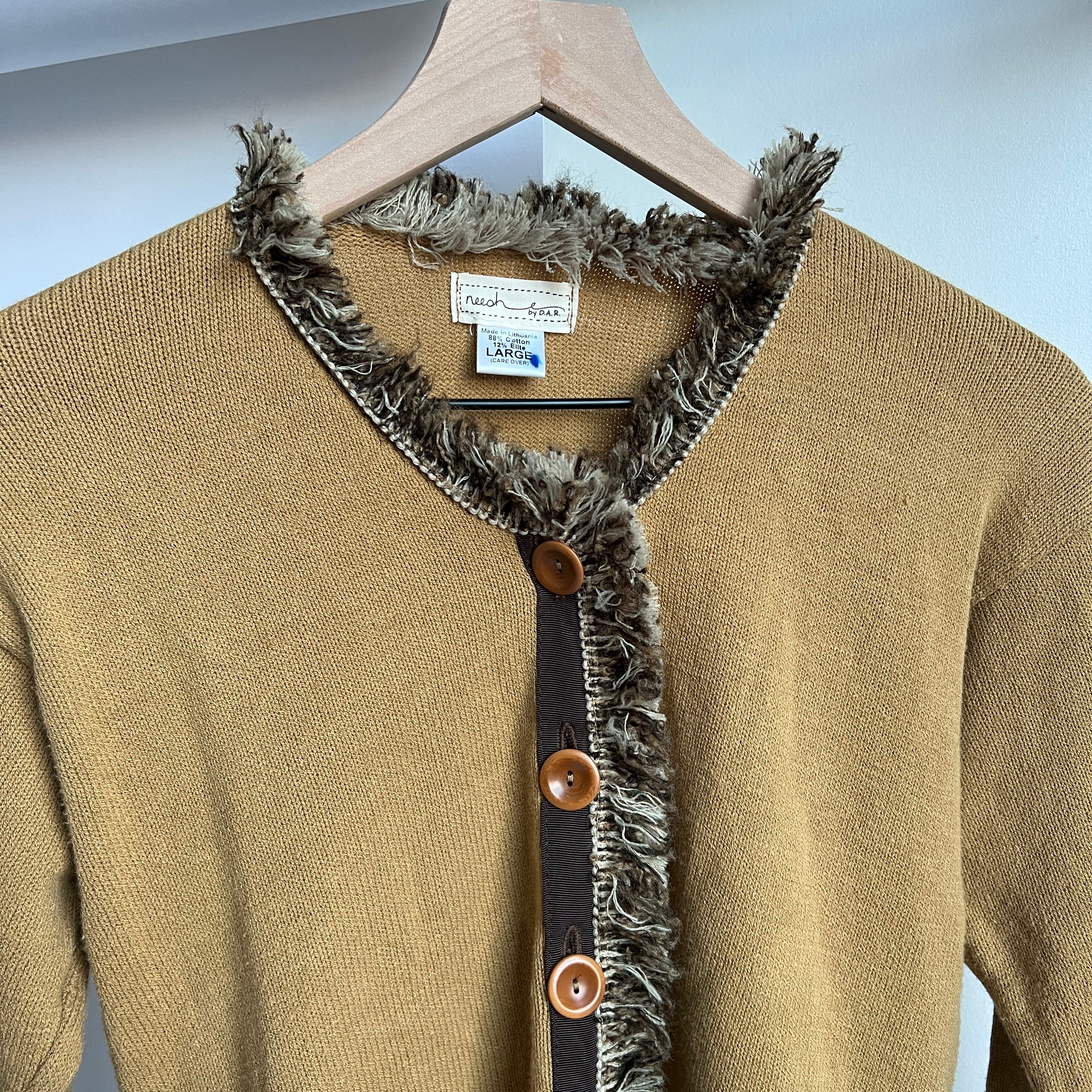 Vintage tan cardigan fringe trim