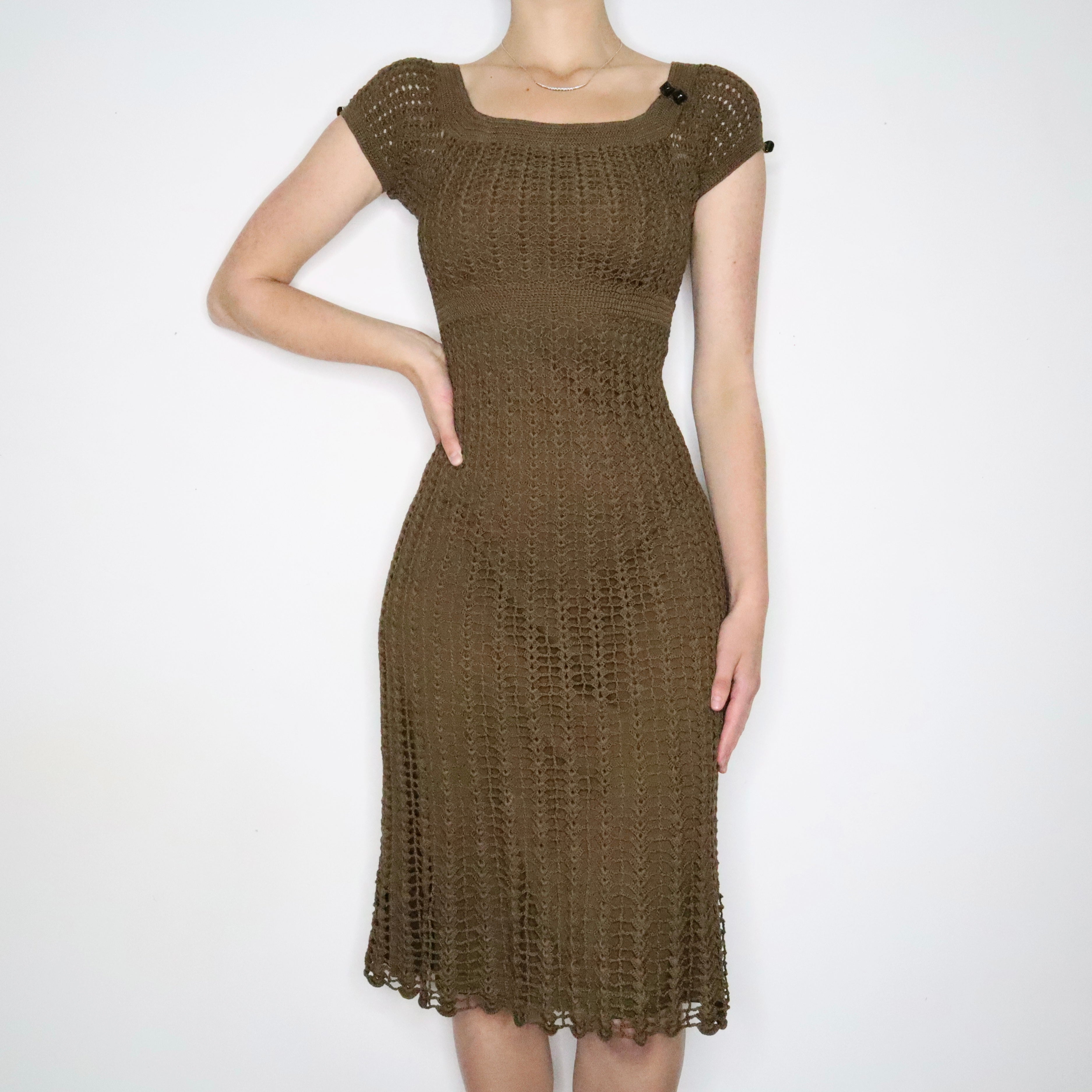 Betsey Johnson Olive Green Crochet Dress (XS-S)