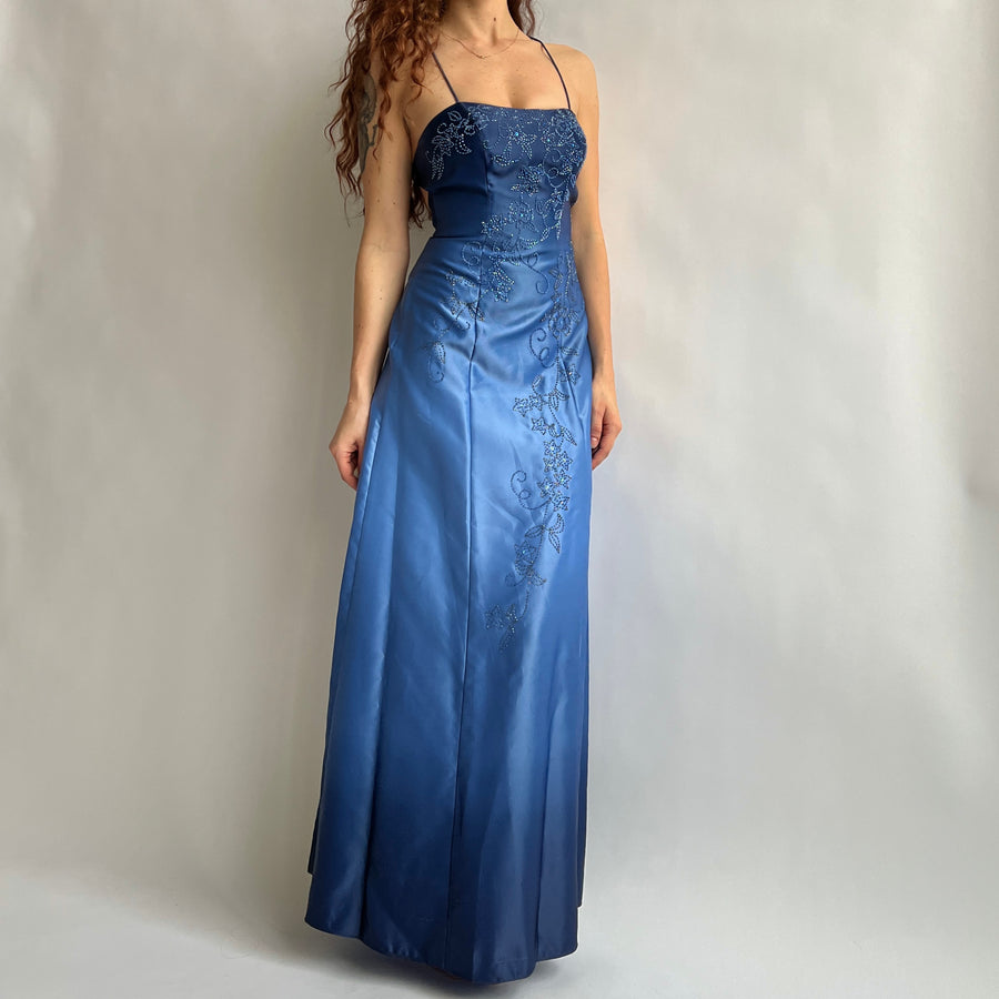 Y2K blue ombré beaded formal dress