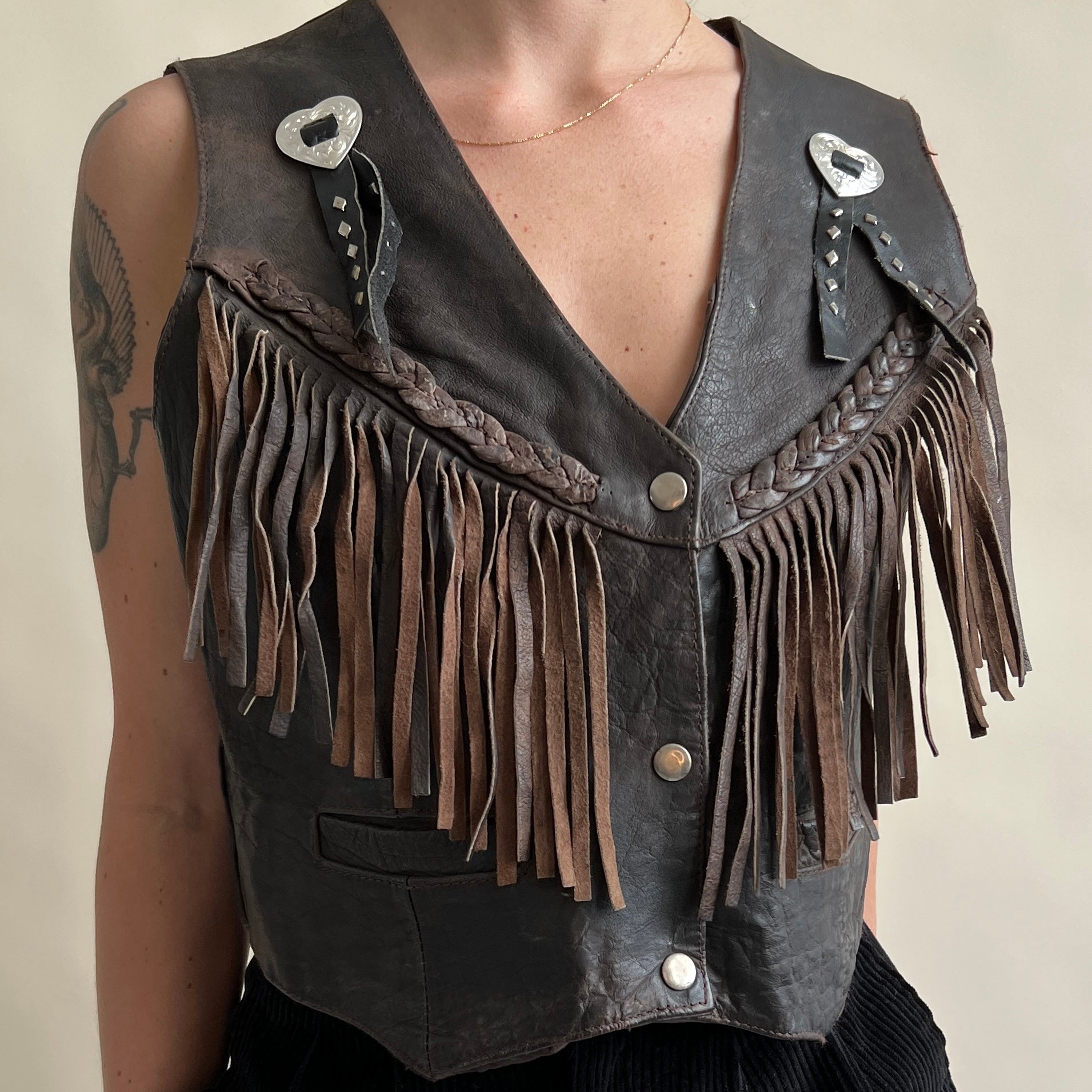 Vintage leather fringe vest