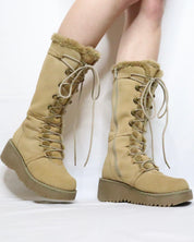 Tan Platform Lace Up Boots (6.5 US)