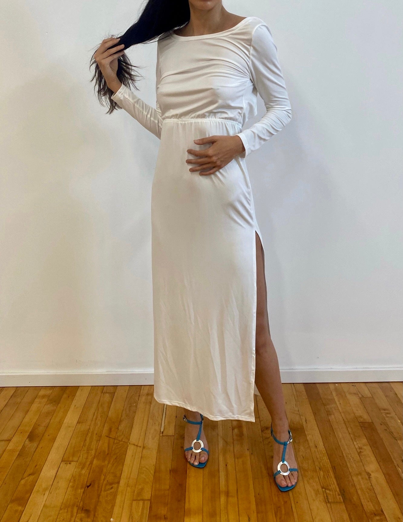 Backless Spandex Slit Dress