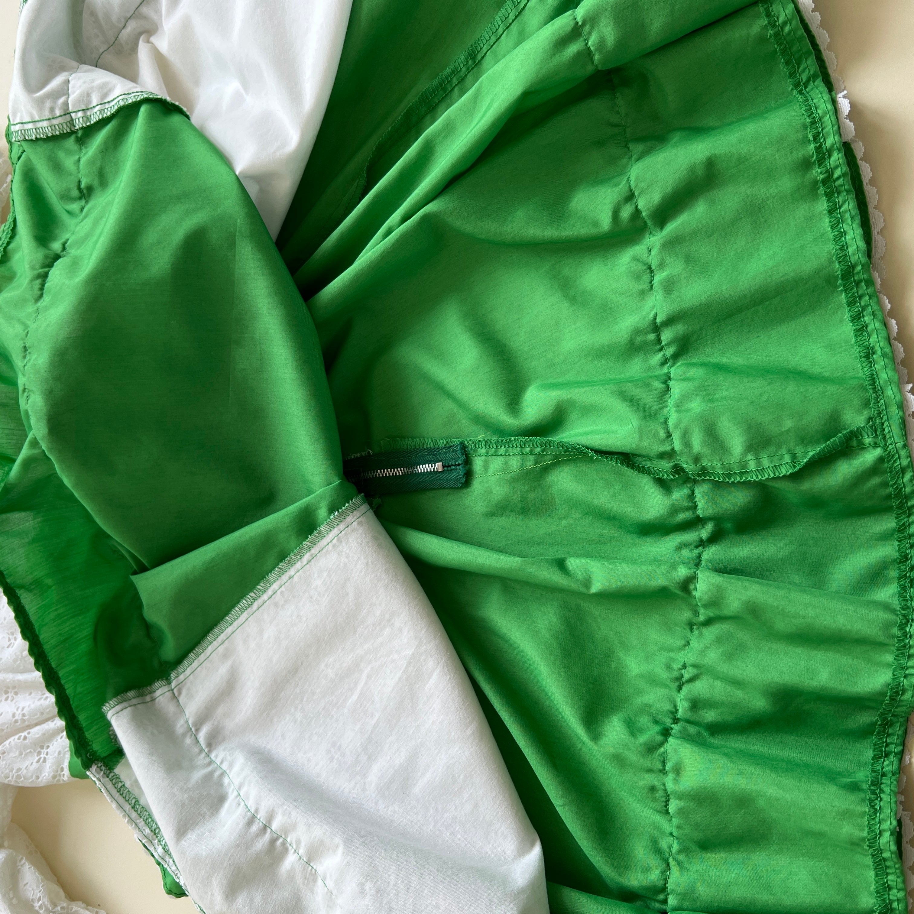 vintage white & green dancing dress sz s