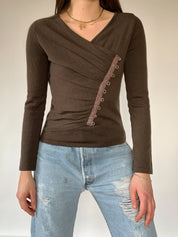 Ruched Brown Sweater