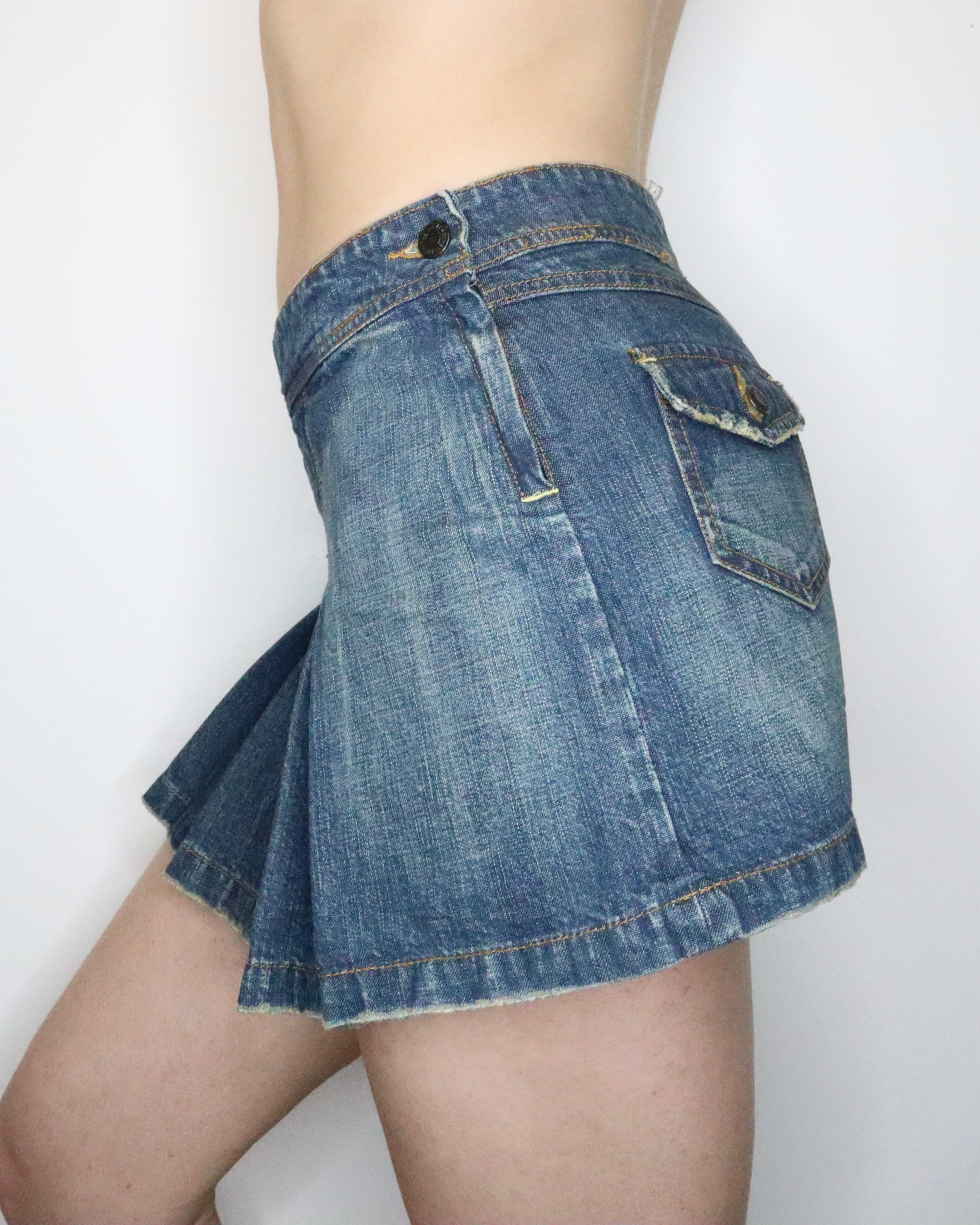 Pleated Denim Mini Skirt (XS) 
