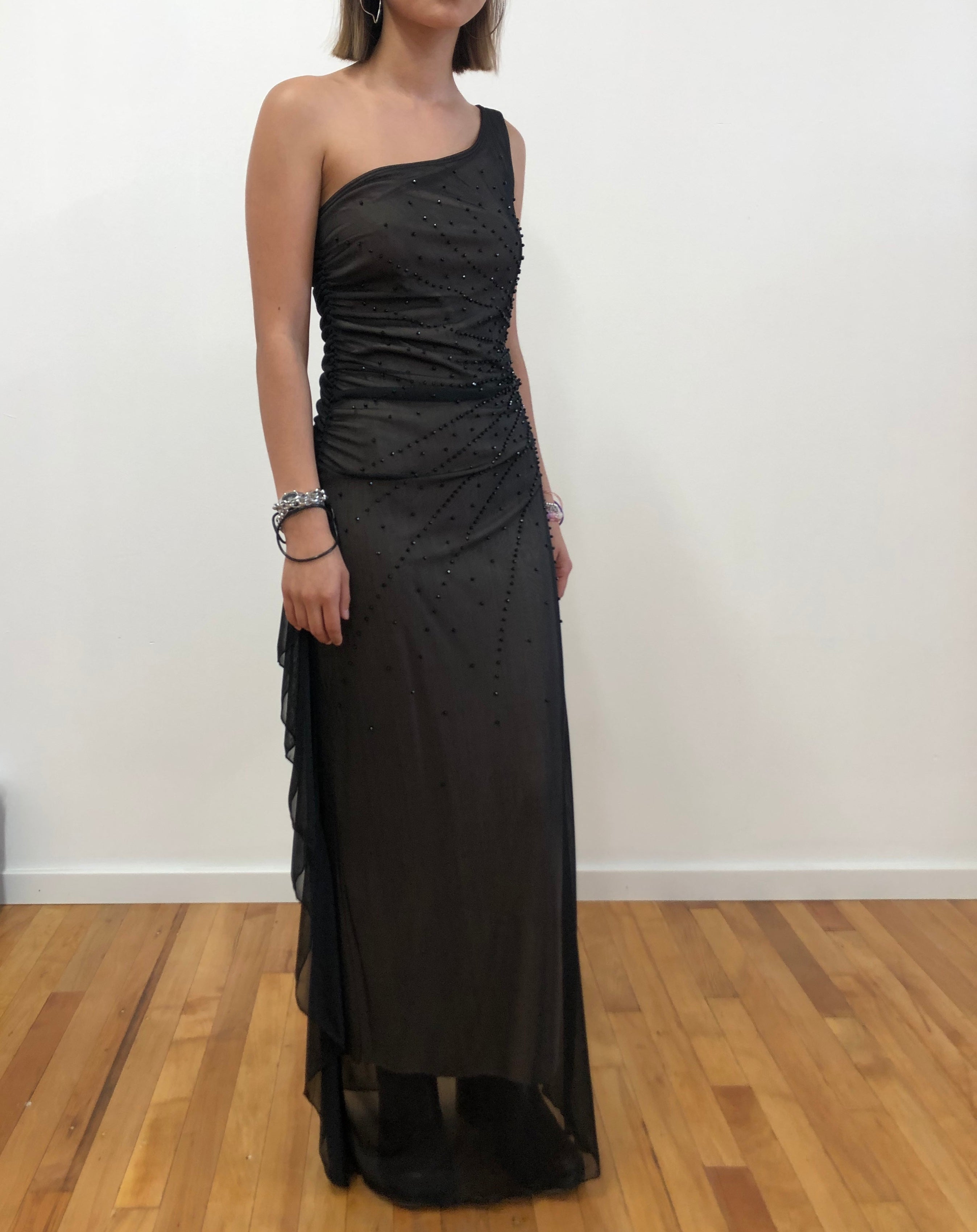 One shoulder black dress