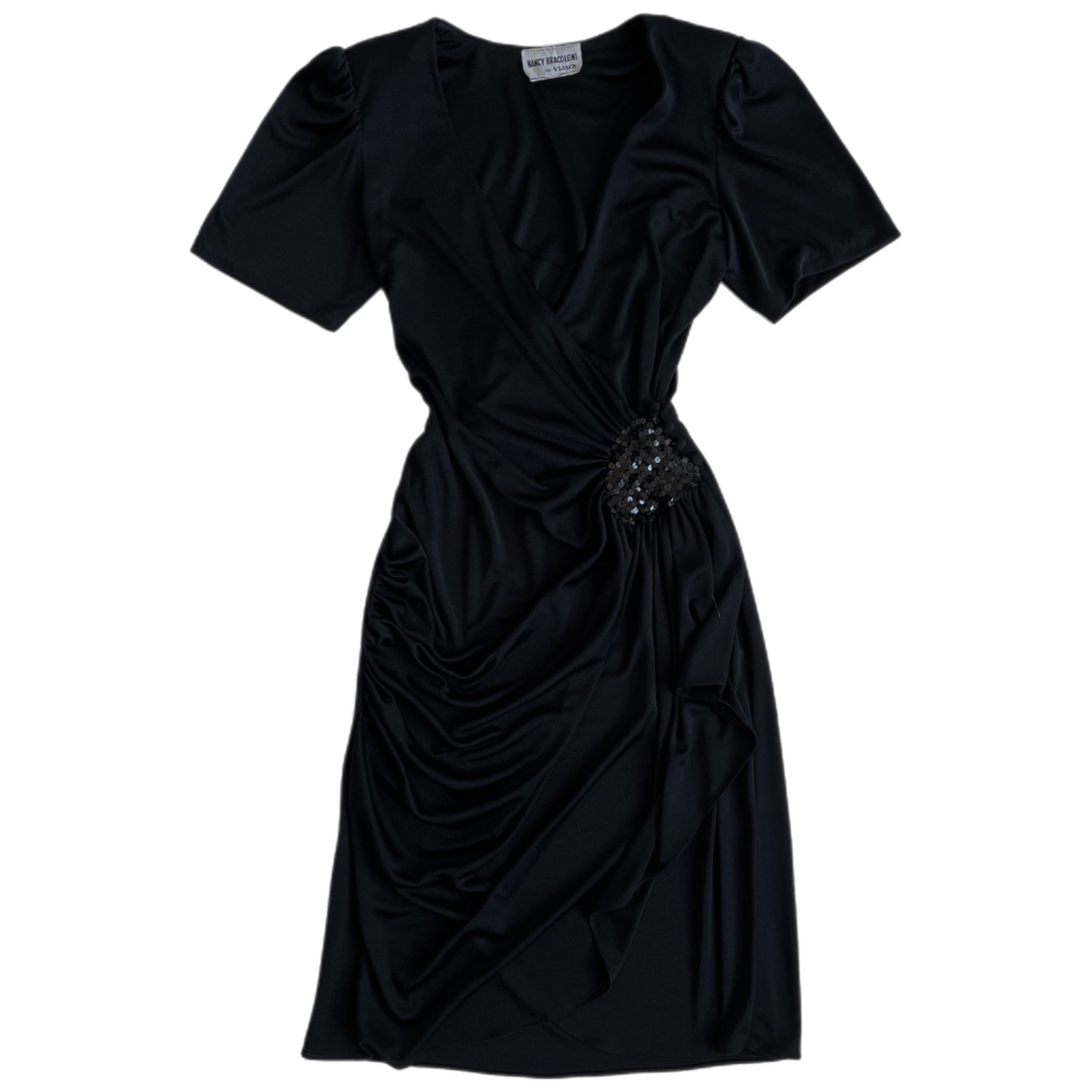 90s black sheer wrap dress