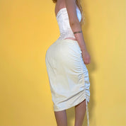 Y2k Low Rise Ivory Cinch Tie Midi Skirt - Medium
