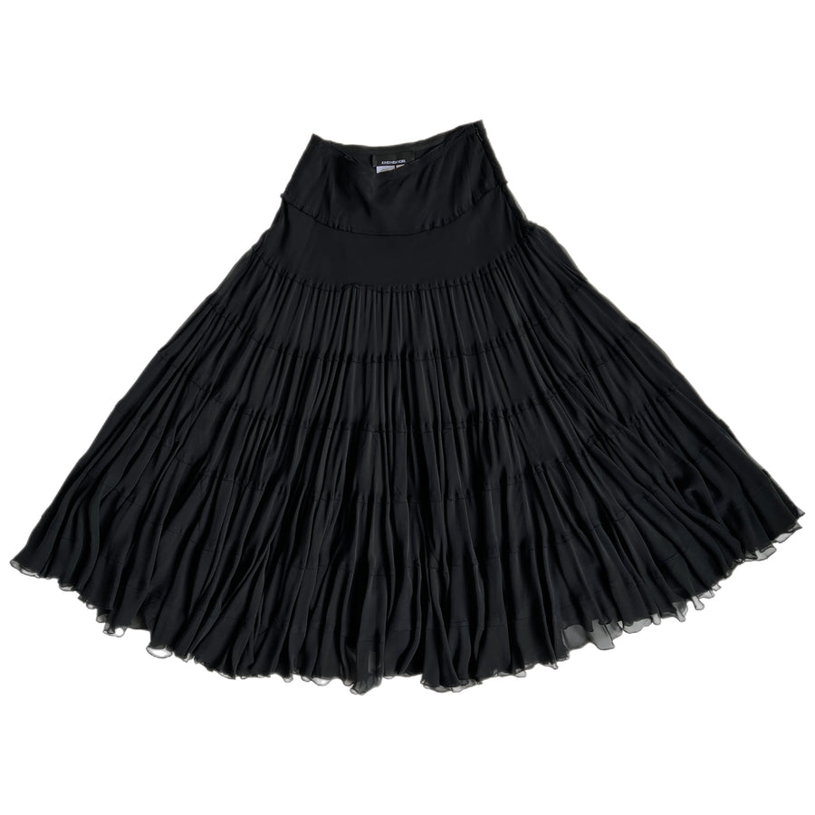 black silk tiered midi skirt