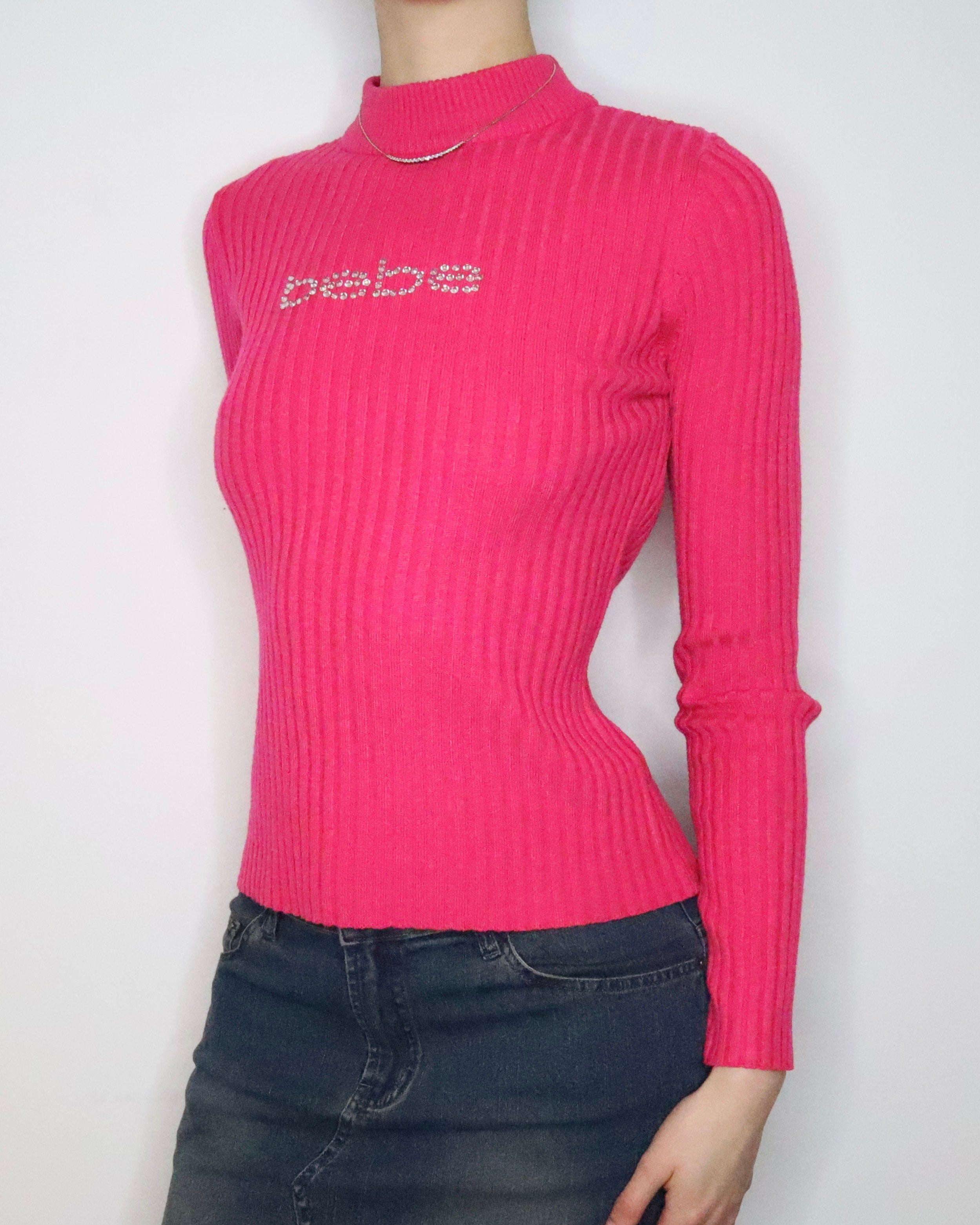 Fuchsia Bebe Diamanté Sweater (Medium) 