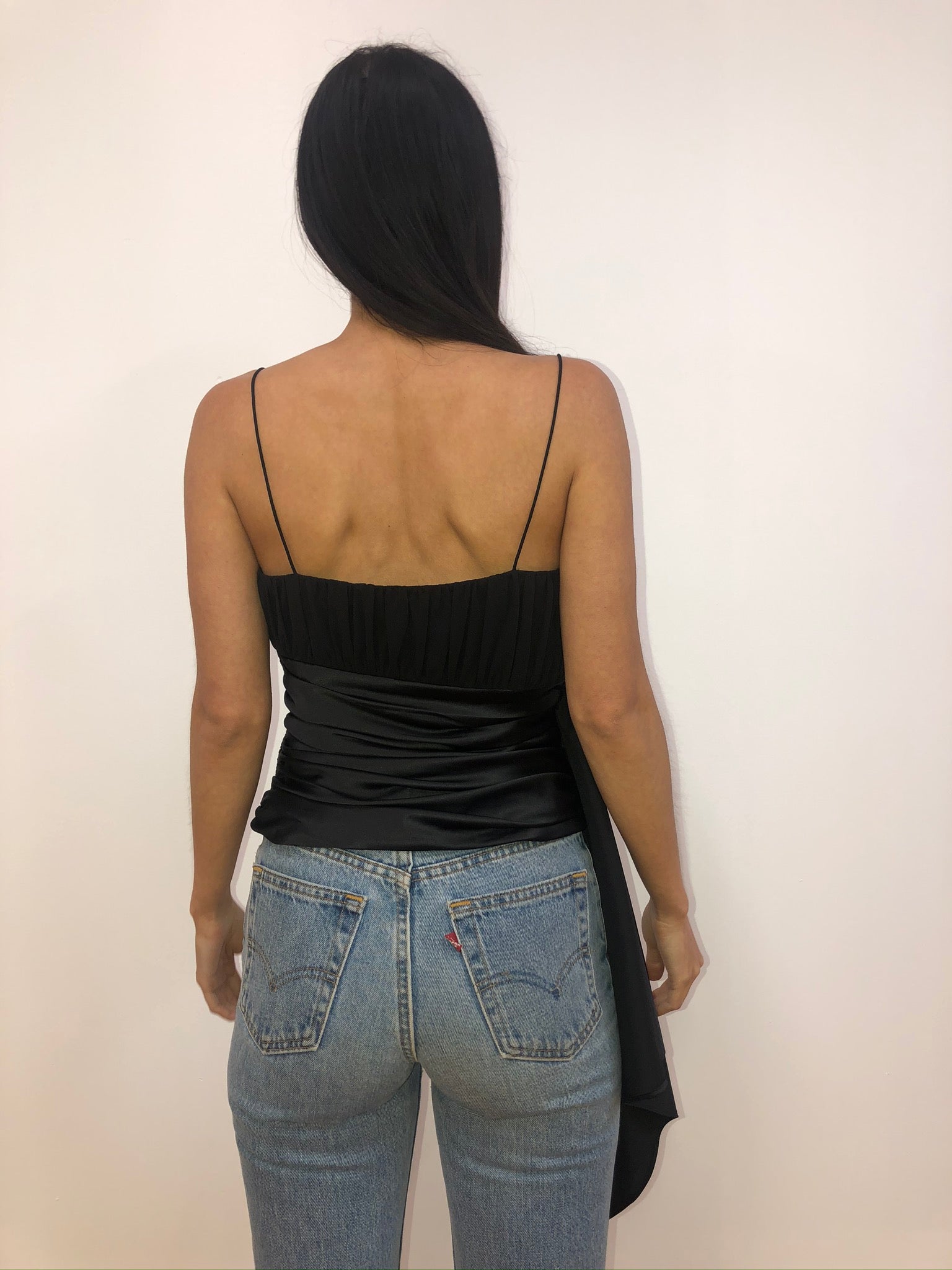 Black Satin Sash Top
