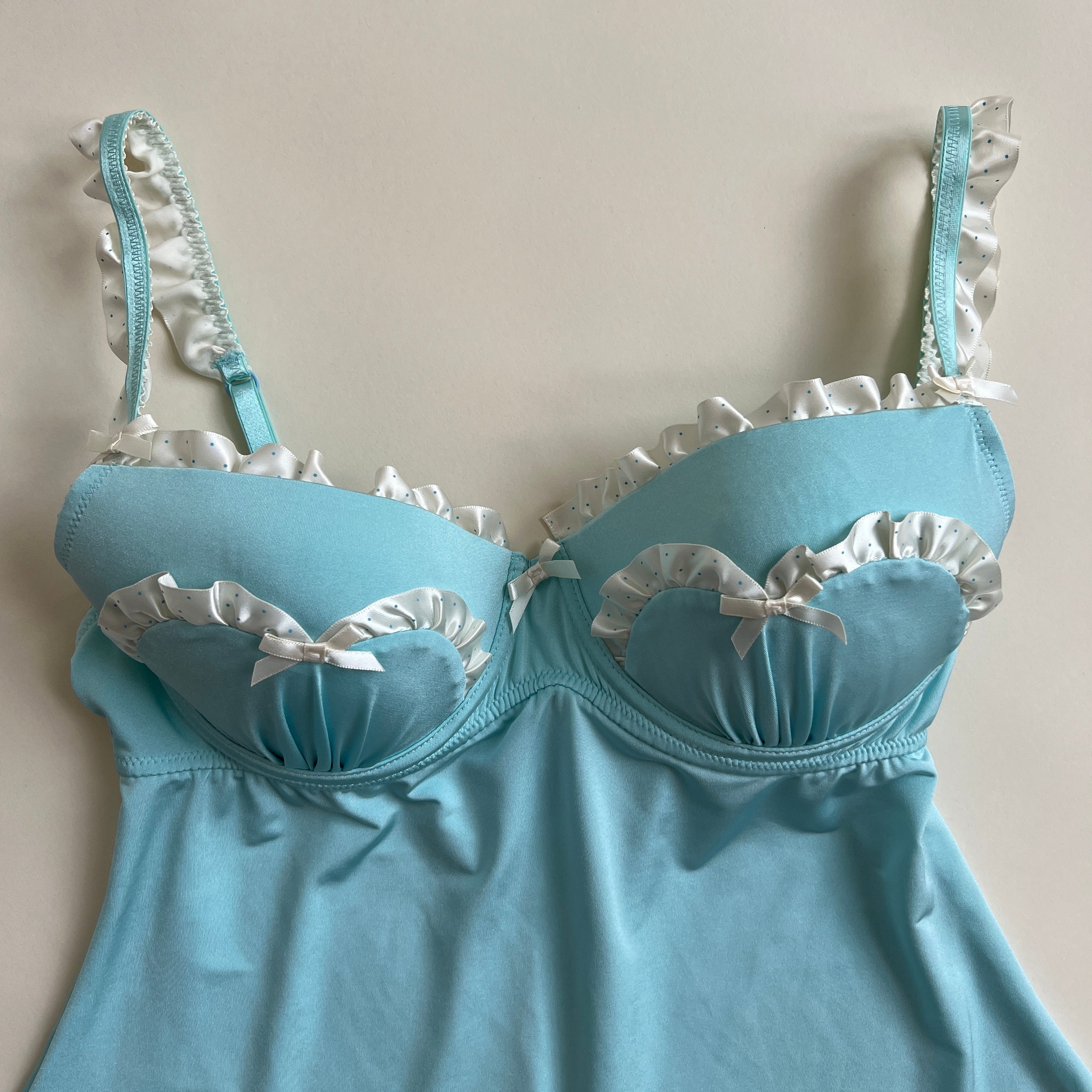 Cyan polka ruffle babydoll 36C