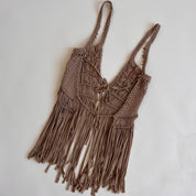 Woven flower fringe top