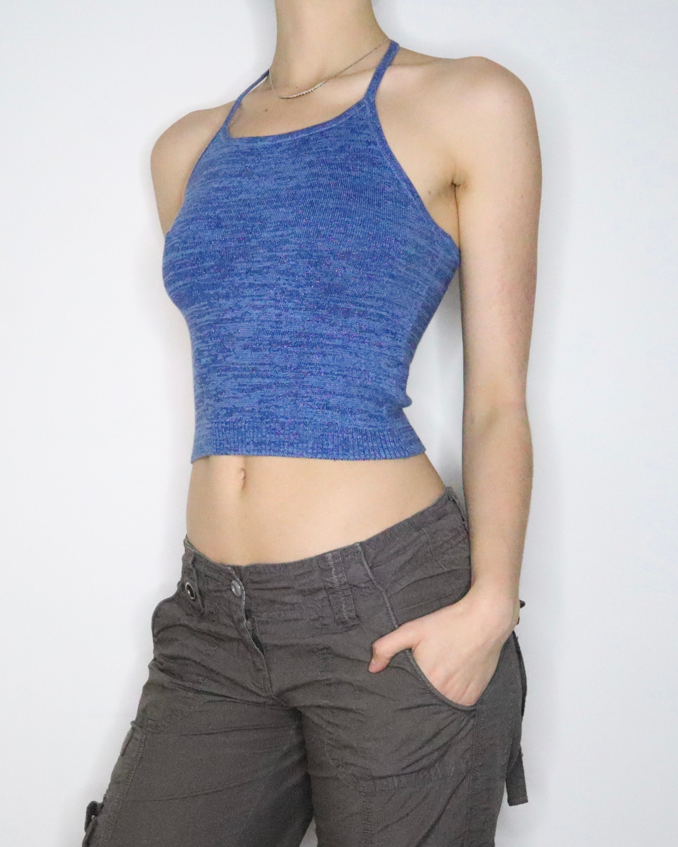 Blue Glitter Halter Top (S-M) 