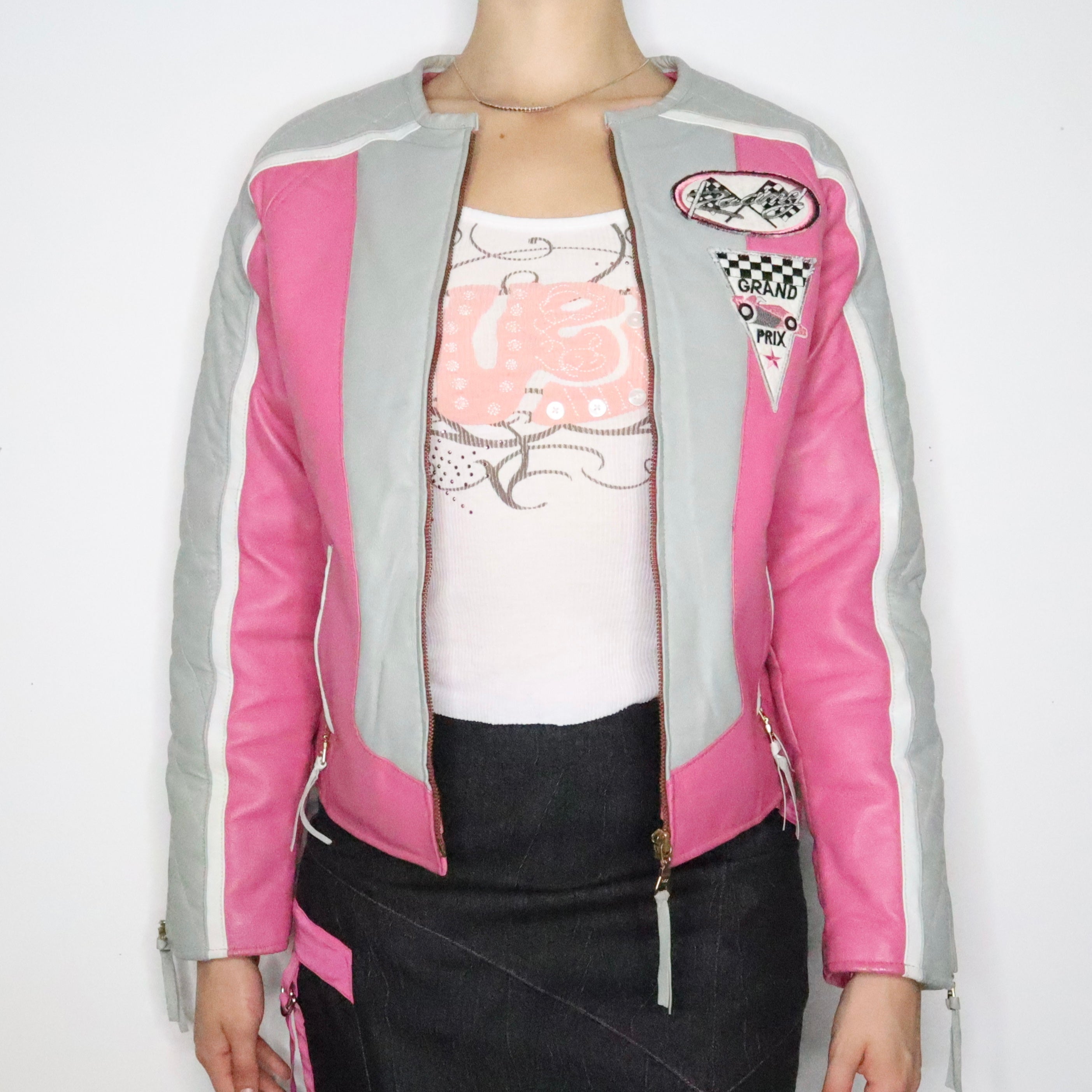 Pink Leather Racer Jacket (Small)