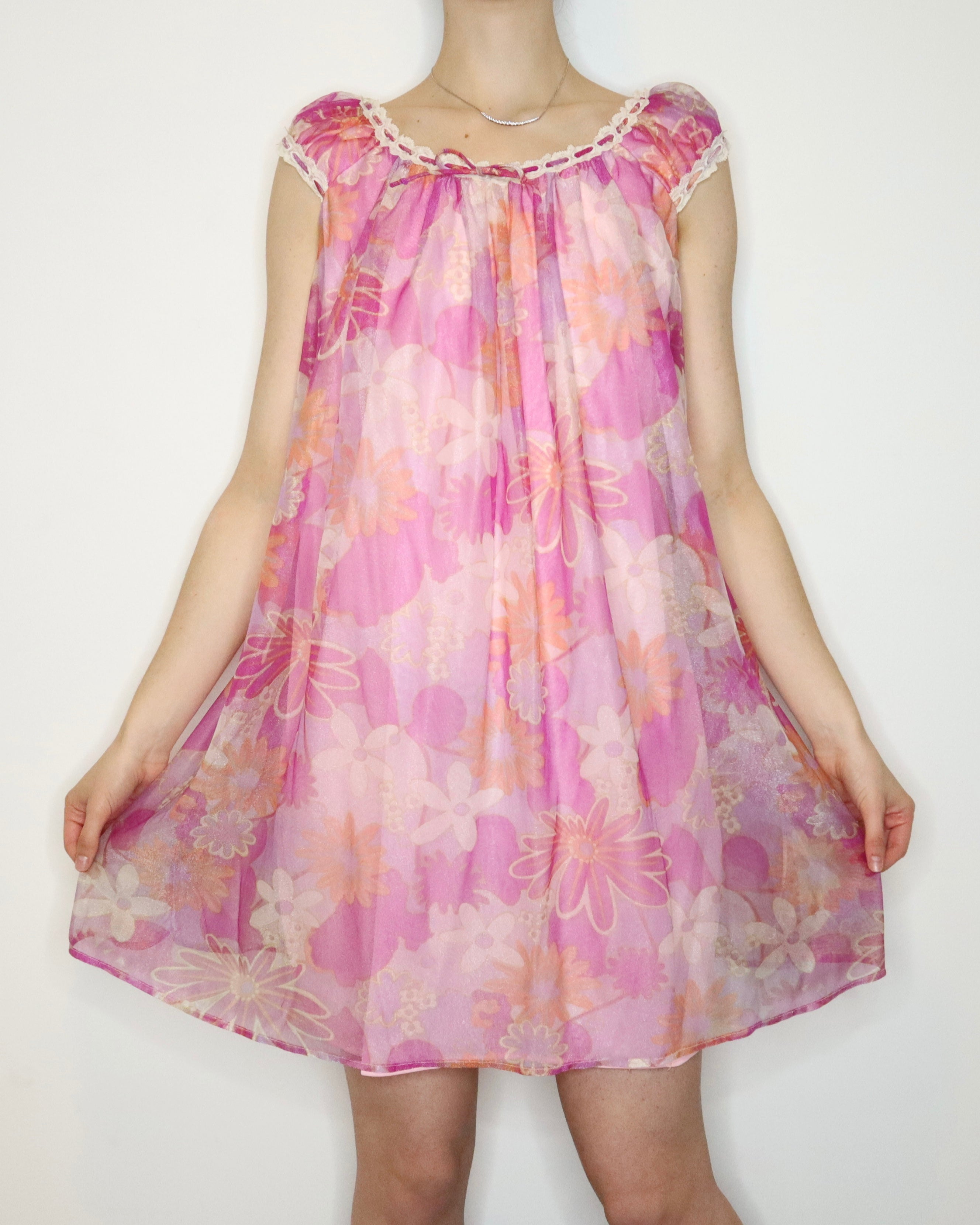 60s Flower Power Babydoll Nightgown (M)