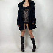 2000s Guess Black Fur-Trim Coat (M/L)