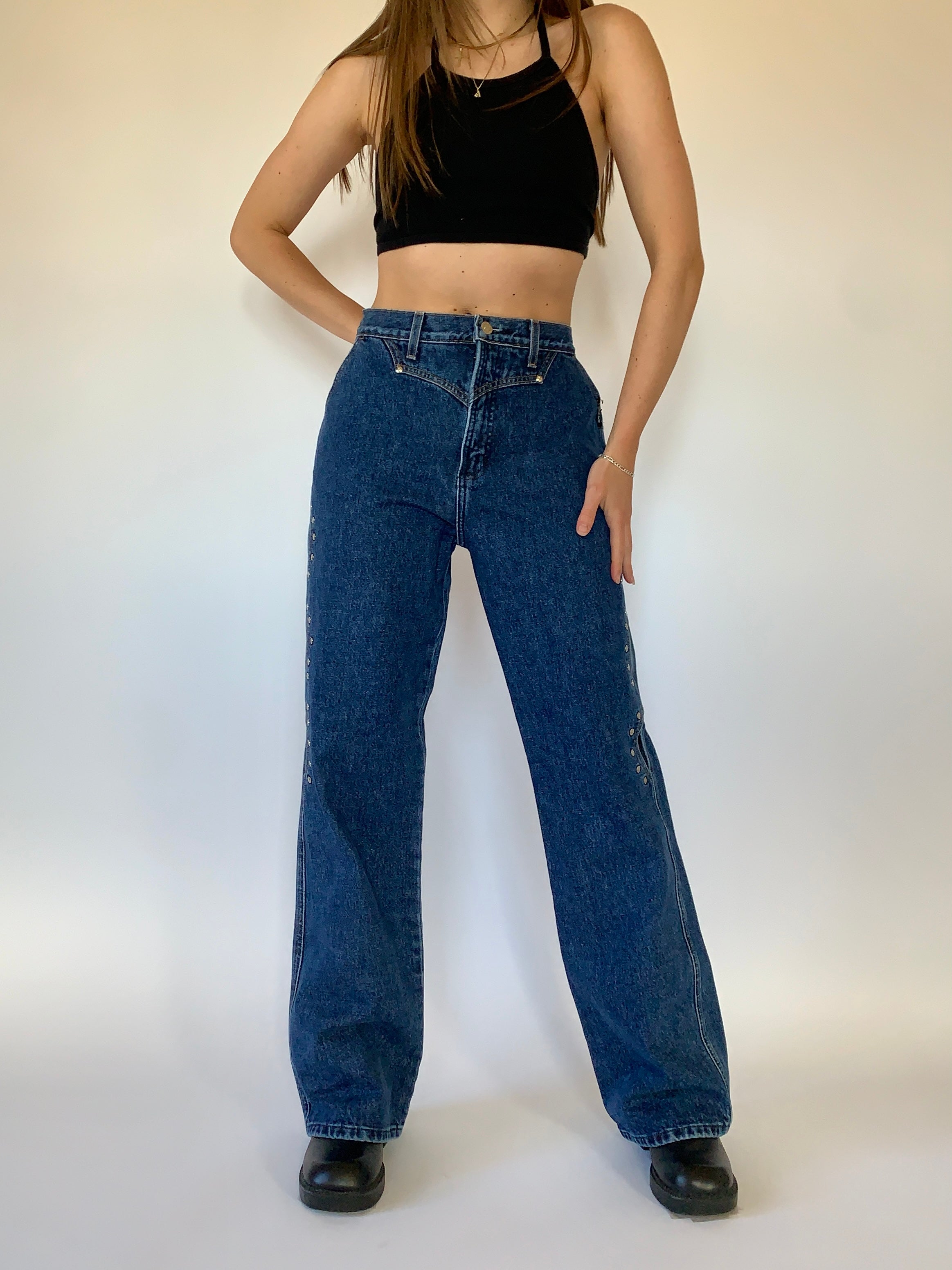 Rockies Vintage Low Rise Slit Ankle Oversized Belt Loop hot Rigid Jeans in Medium Wa