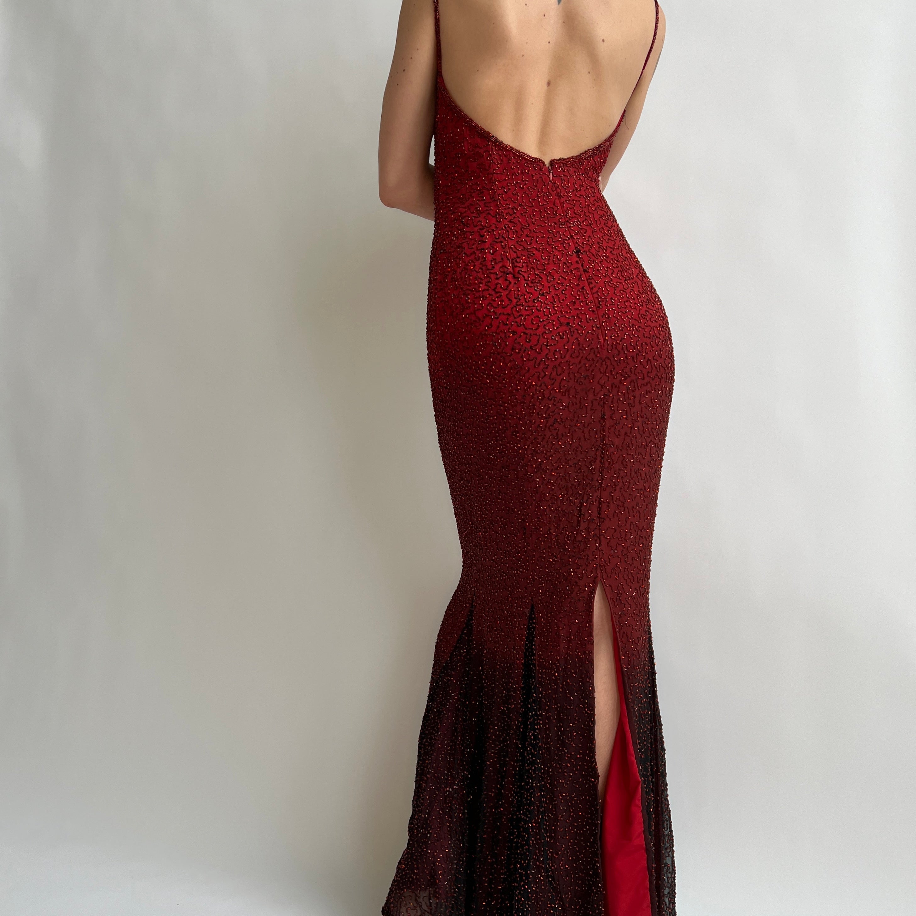 90s deep red ombr beaded formal dress  Holy Thrift