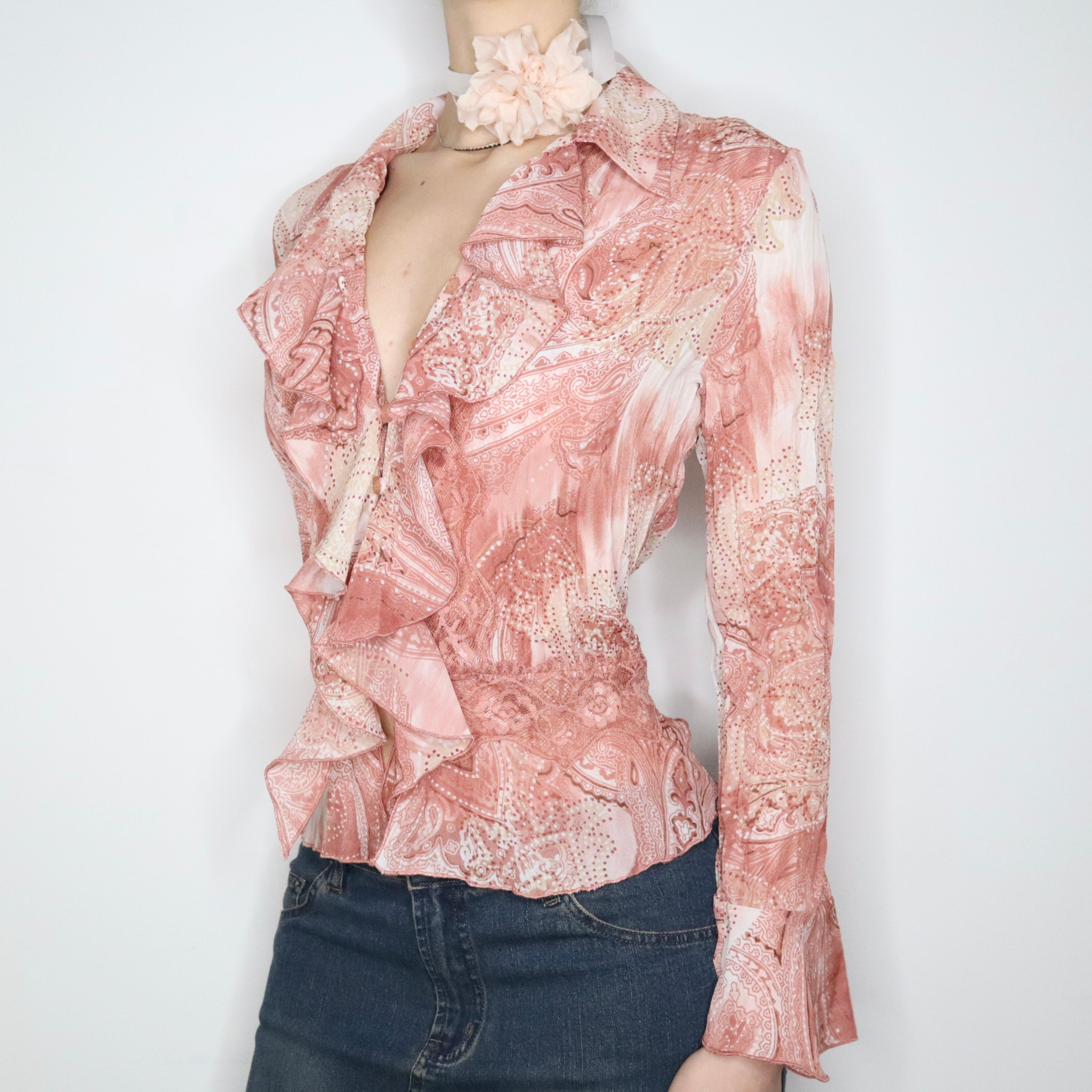 Pink Paisley Ruffle Blouse (S-M) 