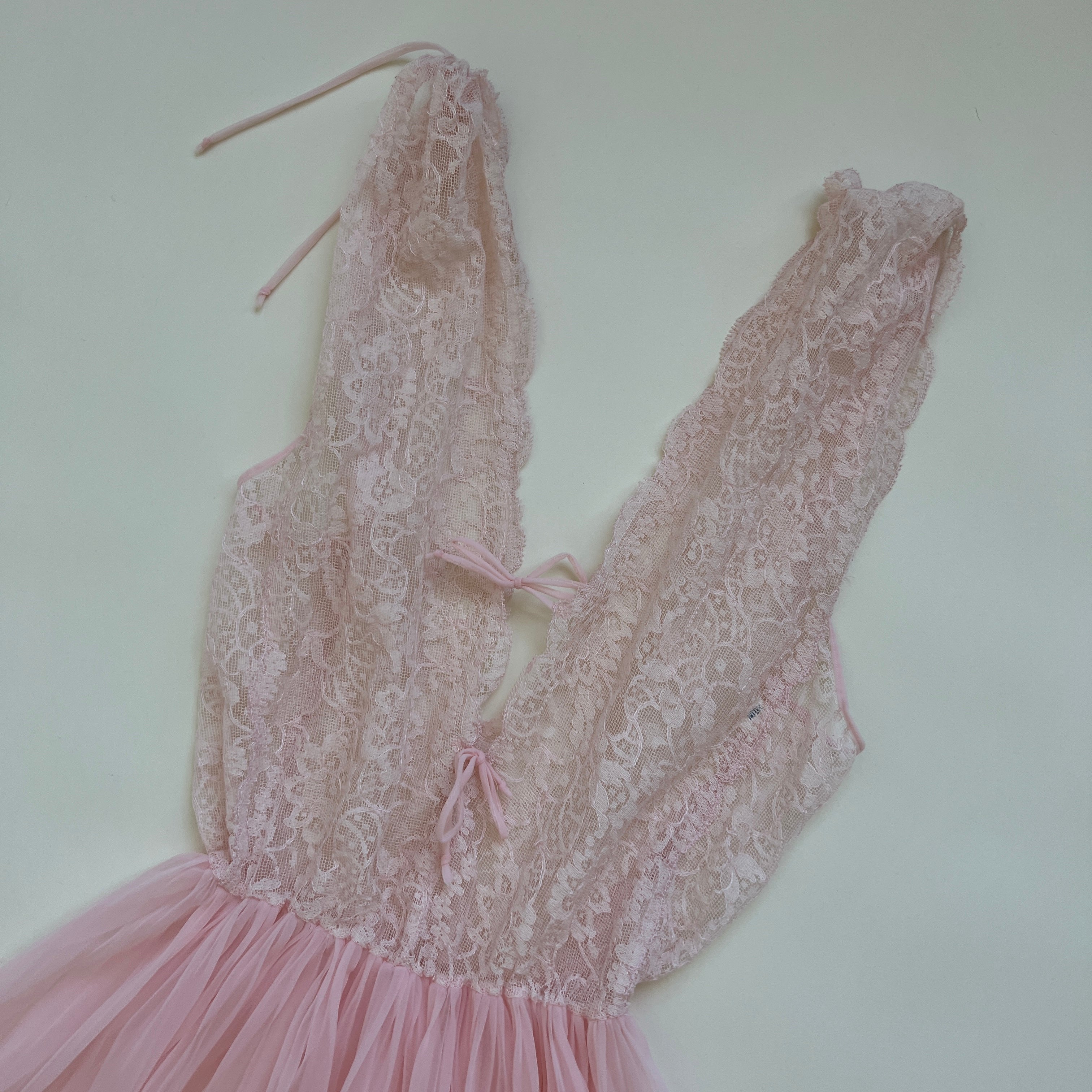 Baby pink sheer lace maxi