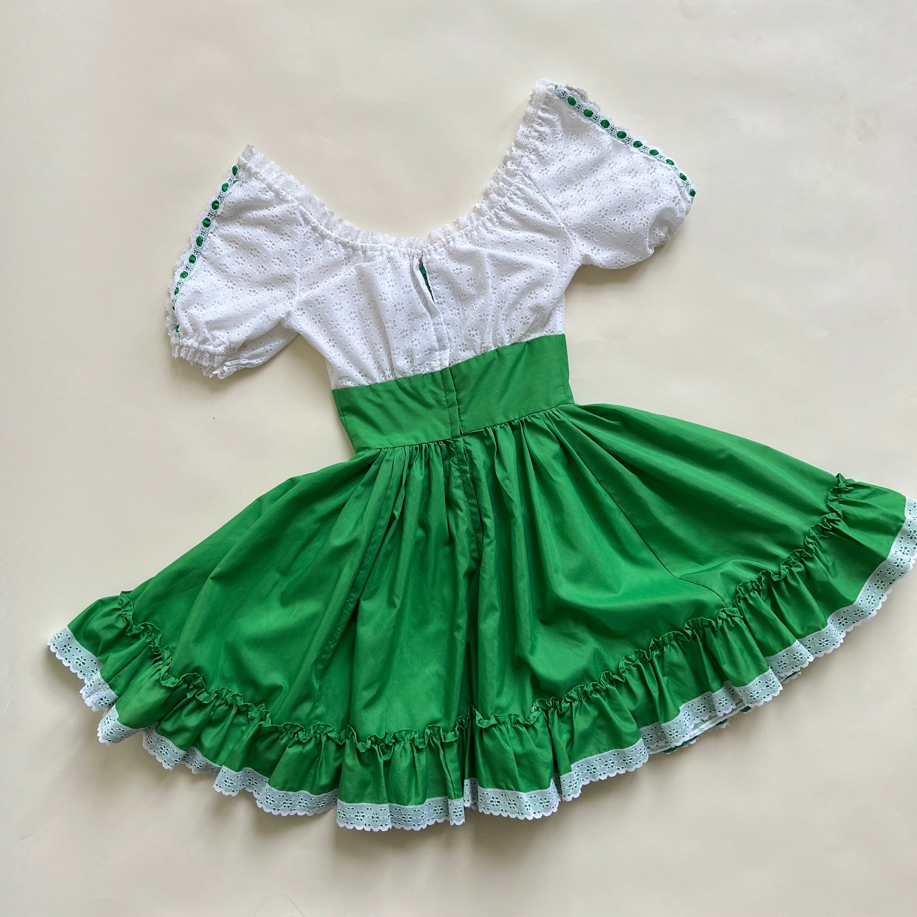 vintage white & green dancing dress sz s