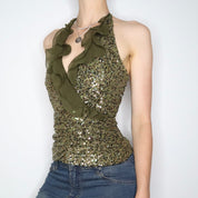 Green Sequin Halter Top (S-M)
