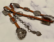 1993 BRIGHTON BELT – LEATHER – SILVER – CONCHOS & CHAIN DESIGN