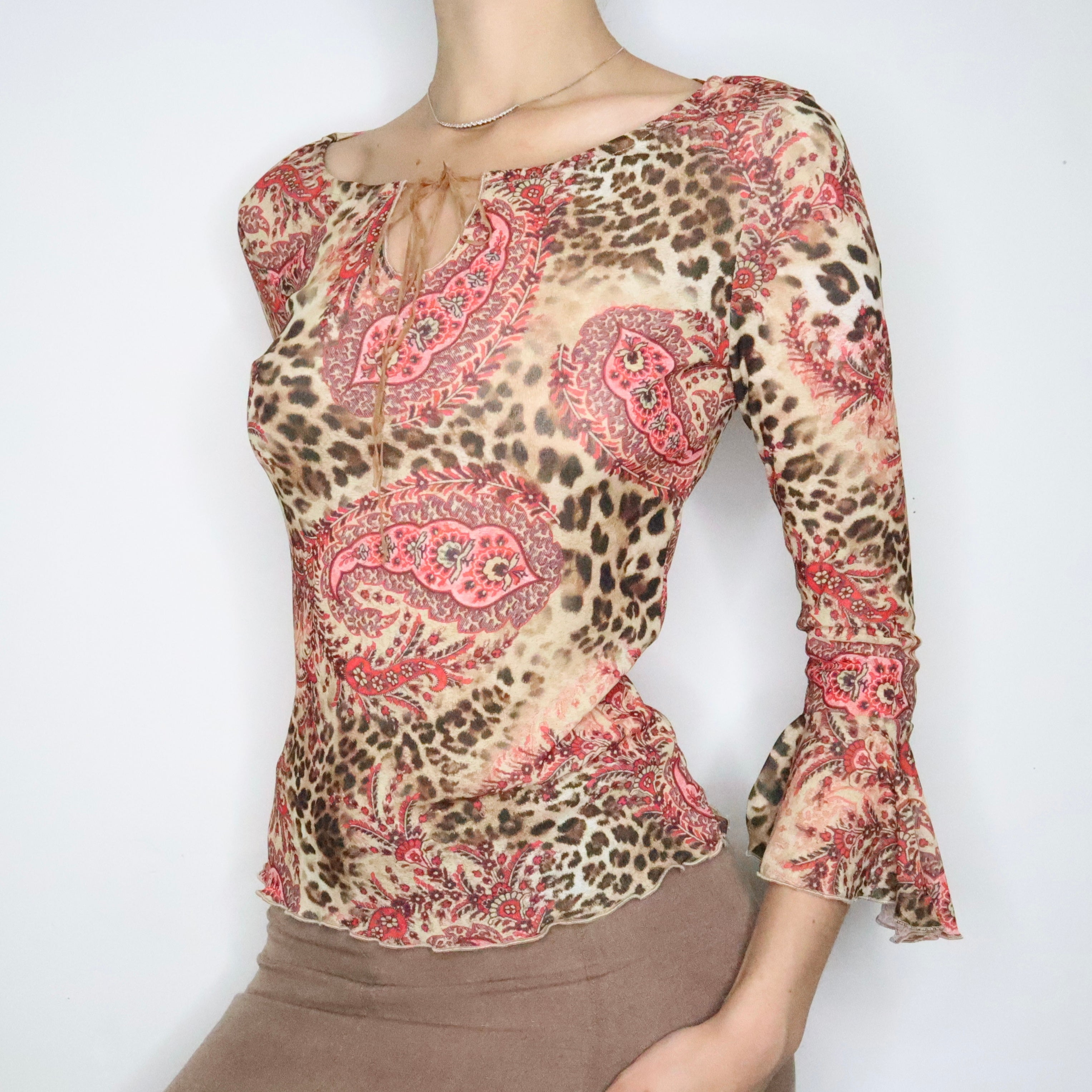 Paisley Mesh Bell Sleeve Blouse (M-L)