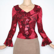 Dark Red Ruffle Blouse (Small)