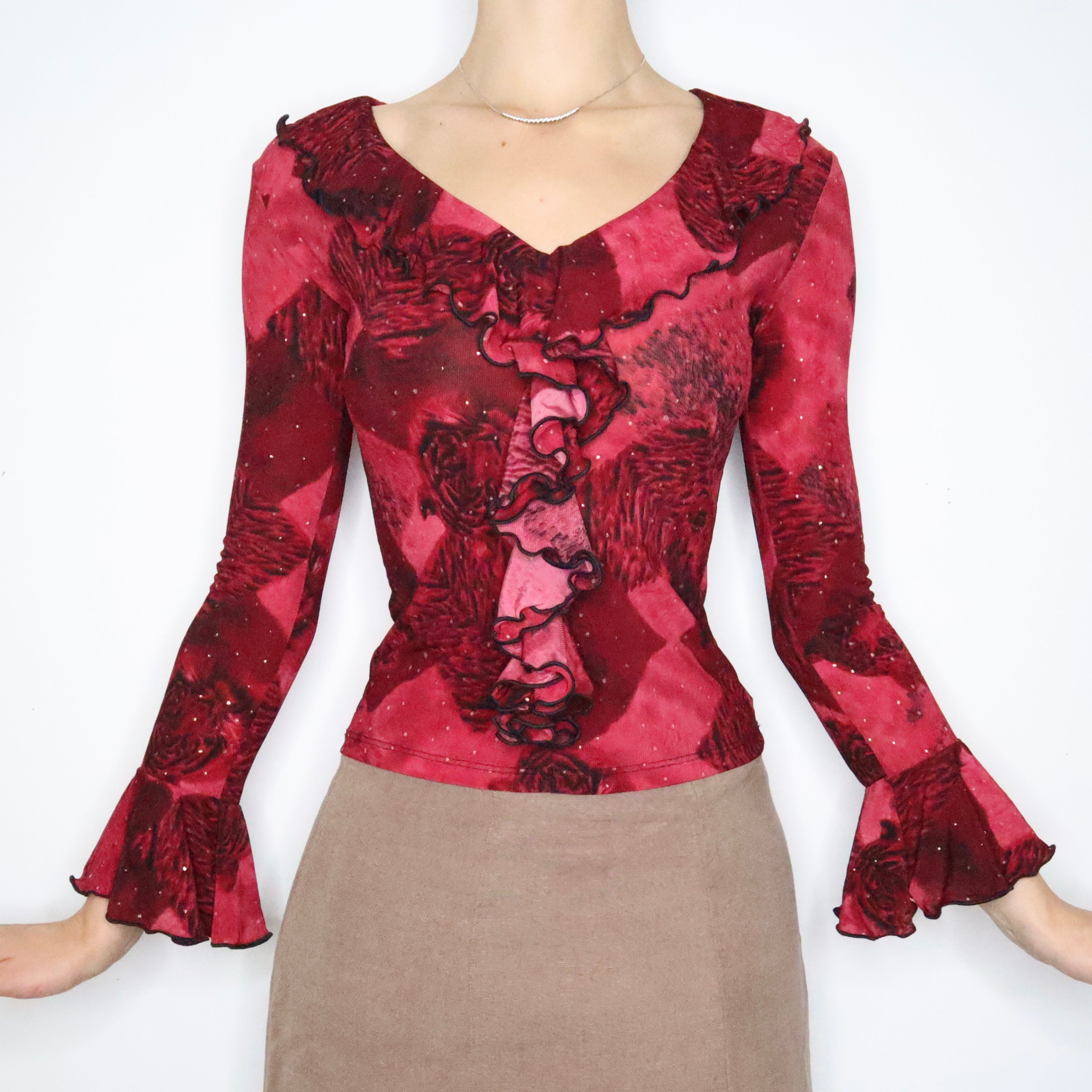 Dark Red Ruffle Blouse (Small)