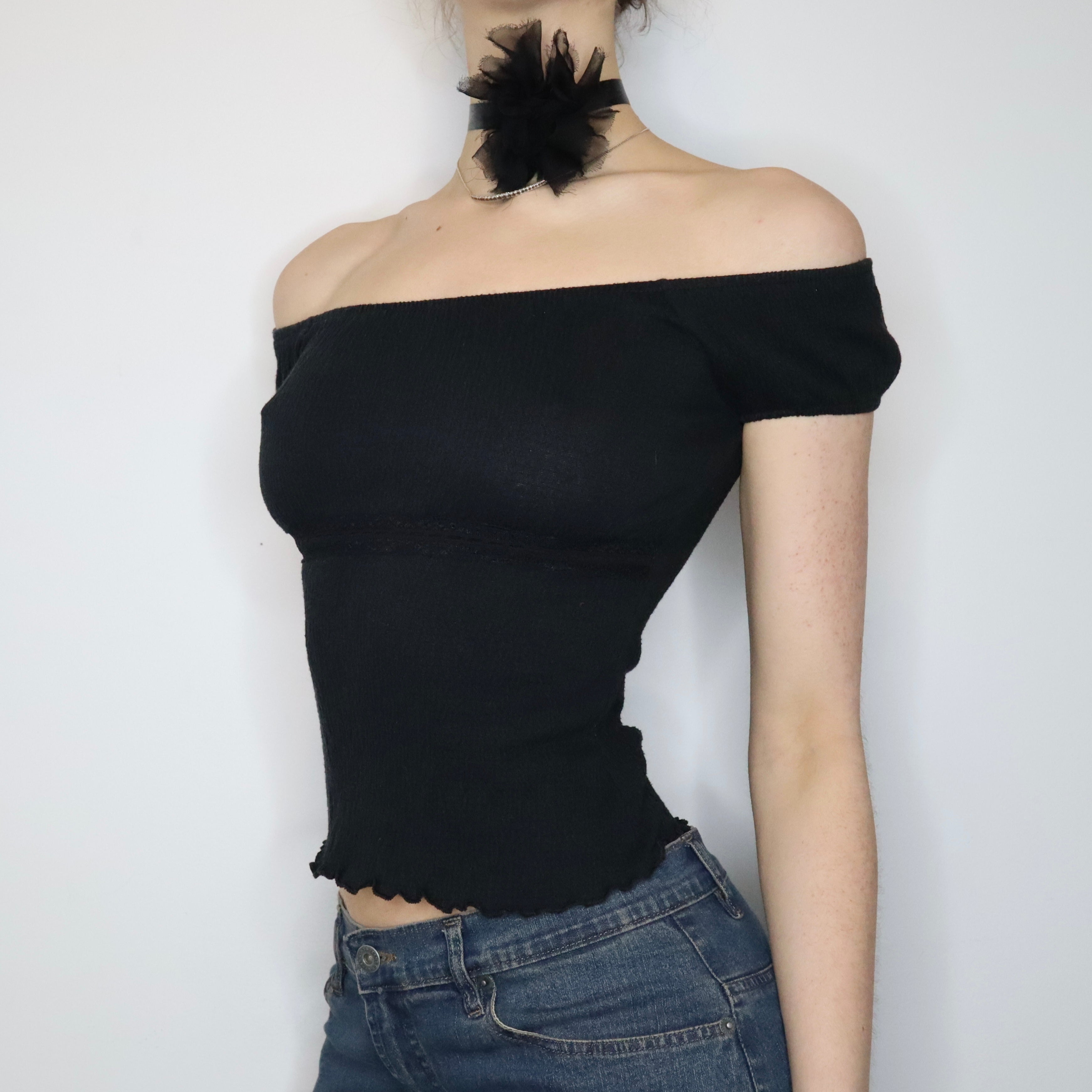 Black Milkmaid Baby Tee (XS-S) 