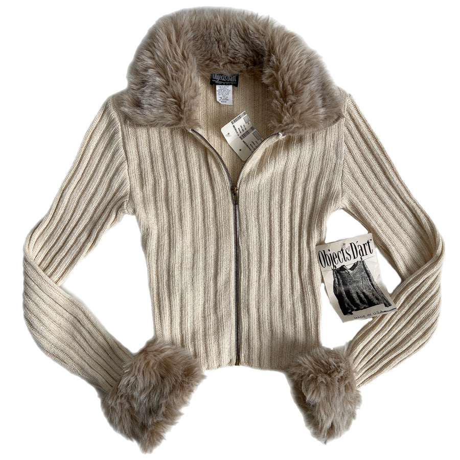 Vintage faux fur trim zip sweater
