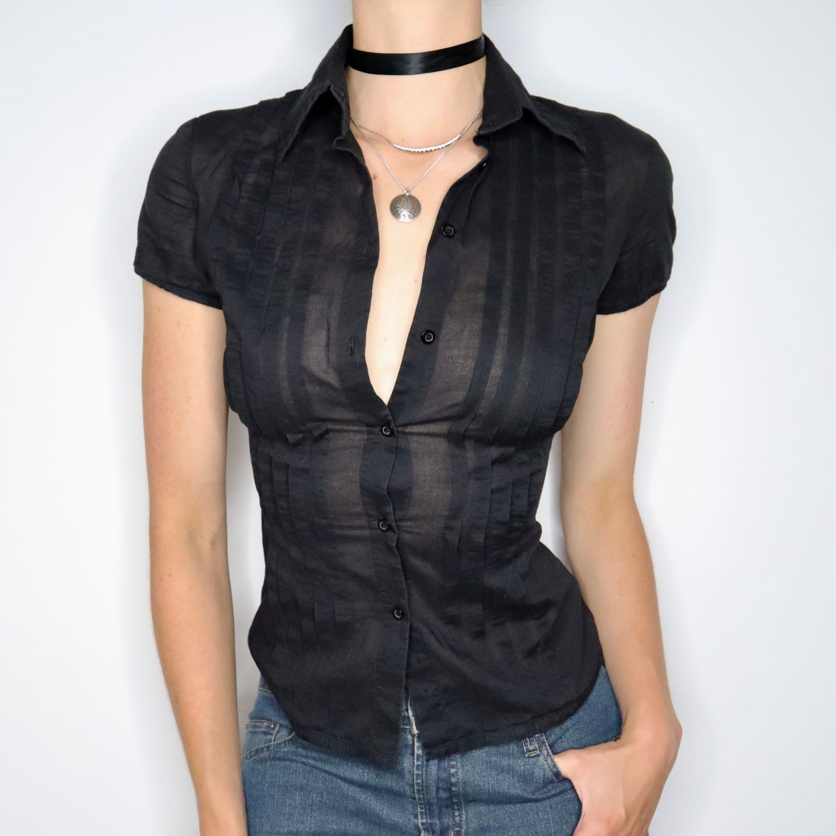 Black Button Up Blouse (XS-S)