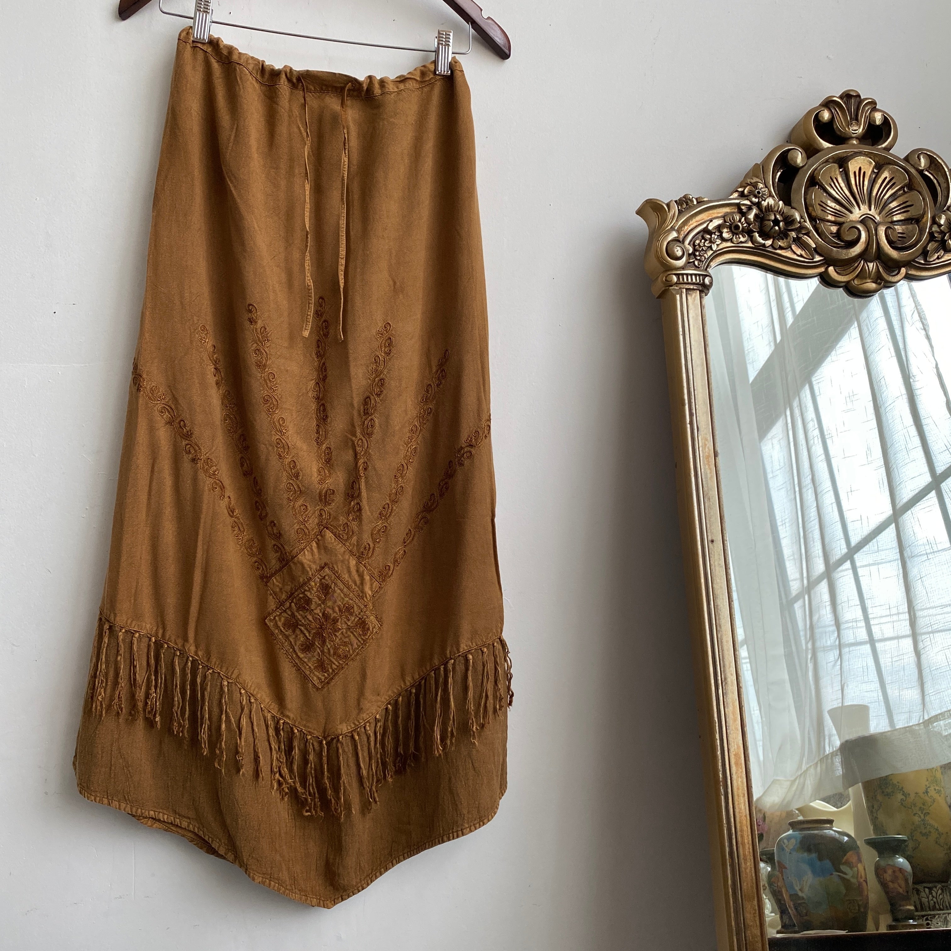 90s boho fringe maxi skirt