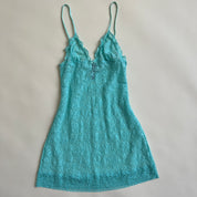 Cyan sheer lace slip S
