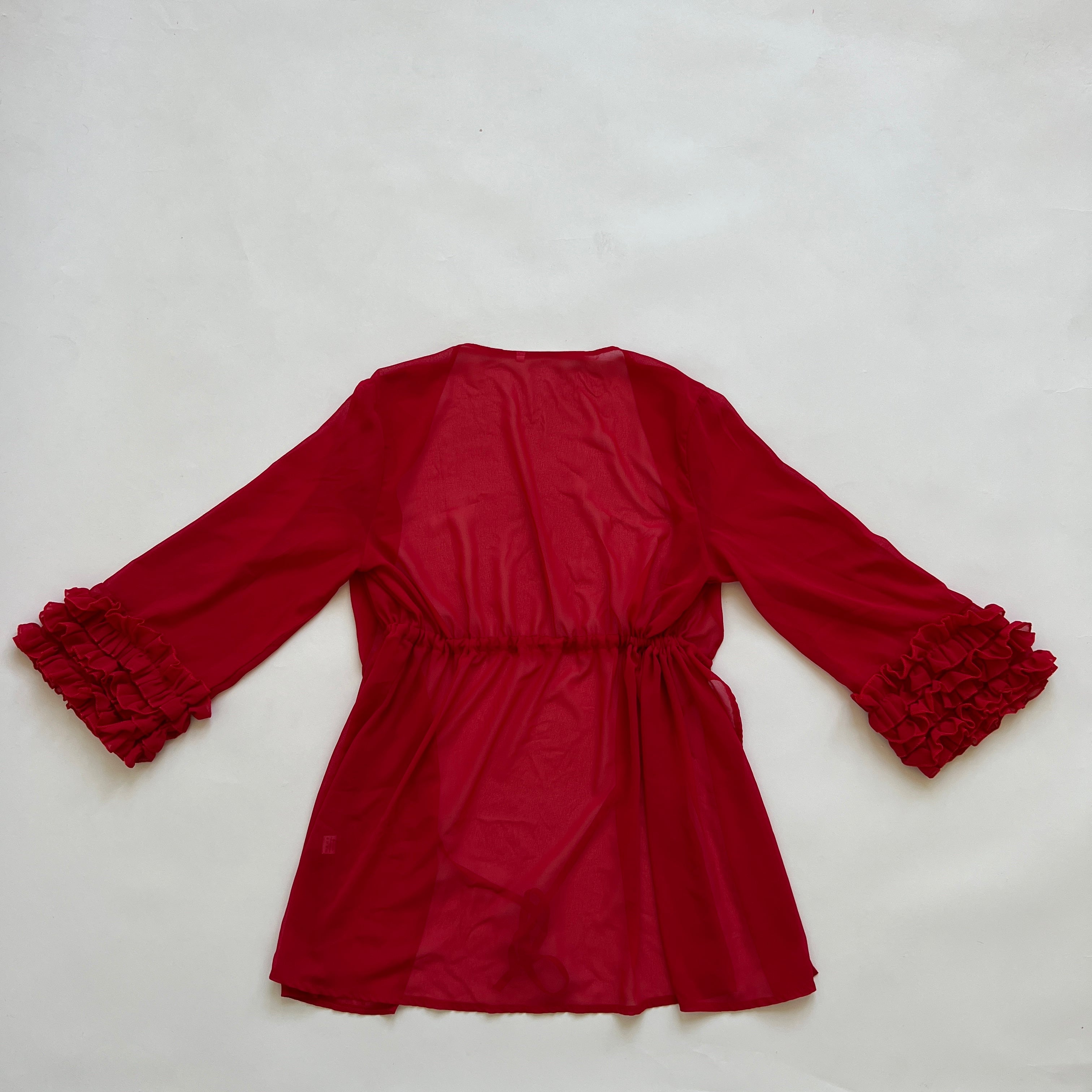 Ruffle sleeve sheer red robe