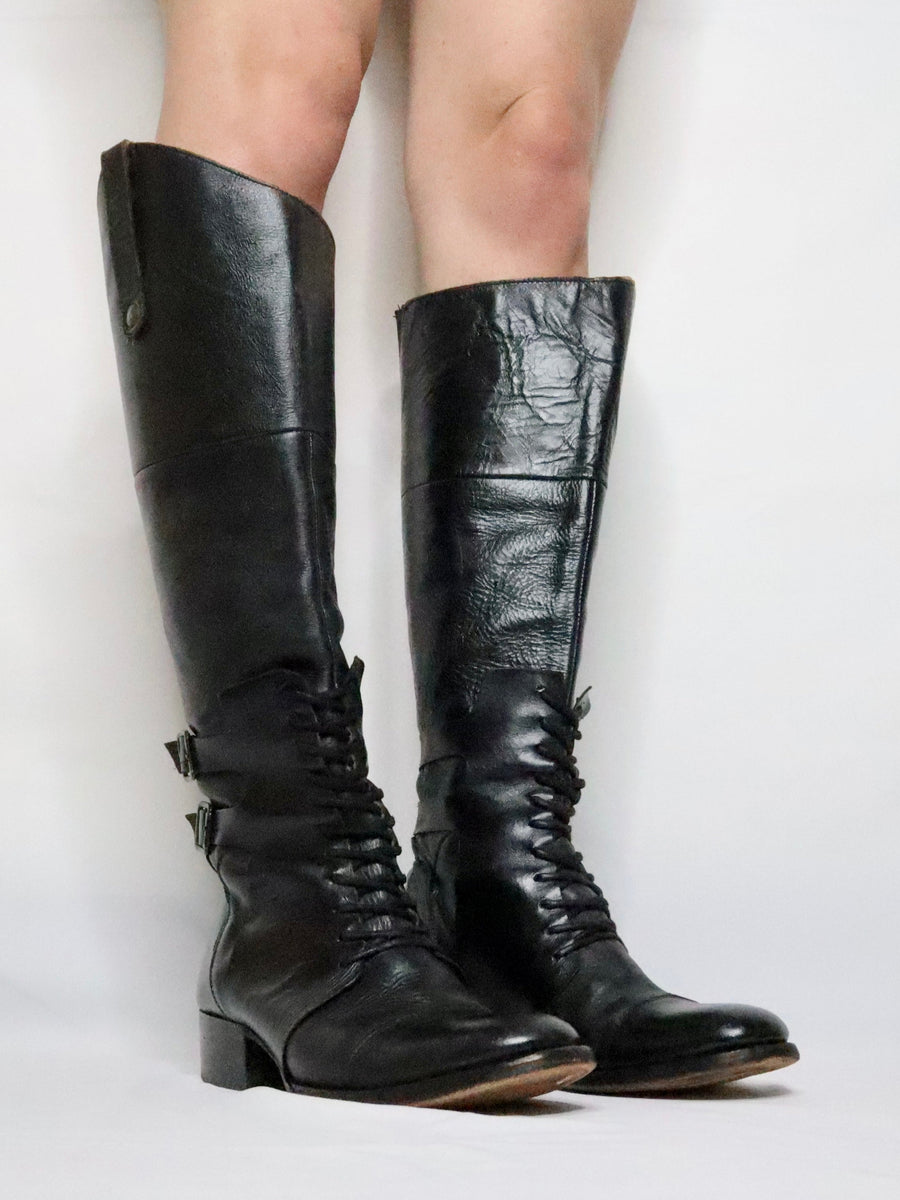 Tall Black Leather Riding Boots (8.5-9 US)