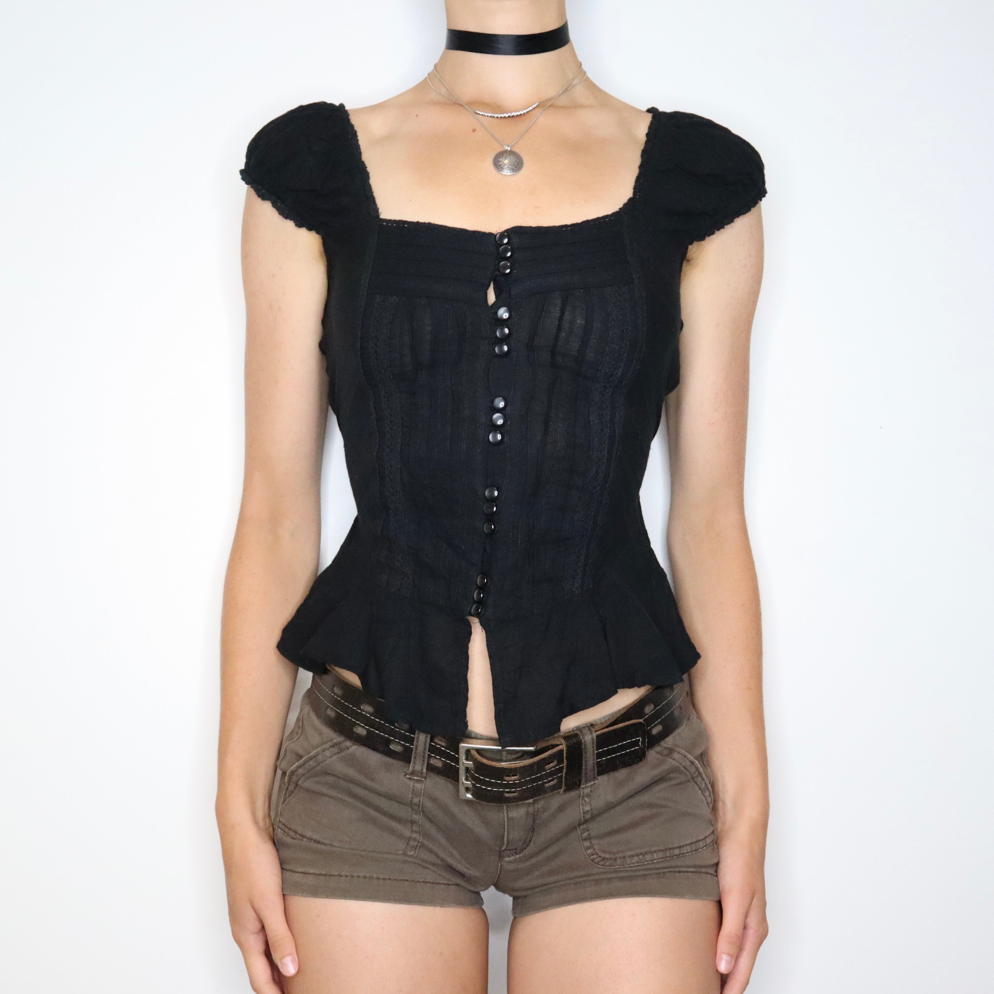 Black Button Up Blouse (XS-S) 