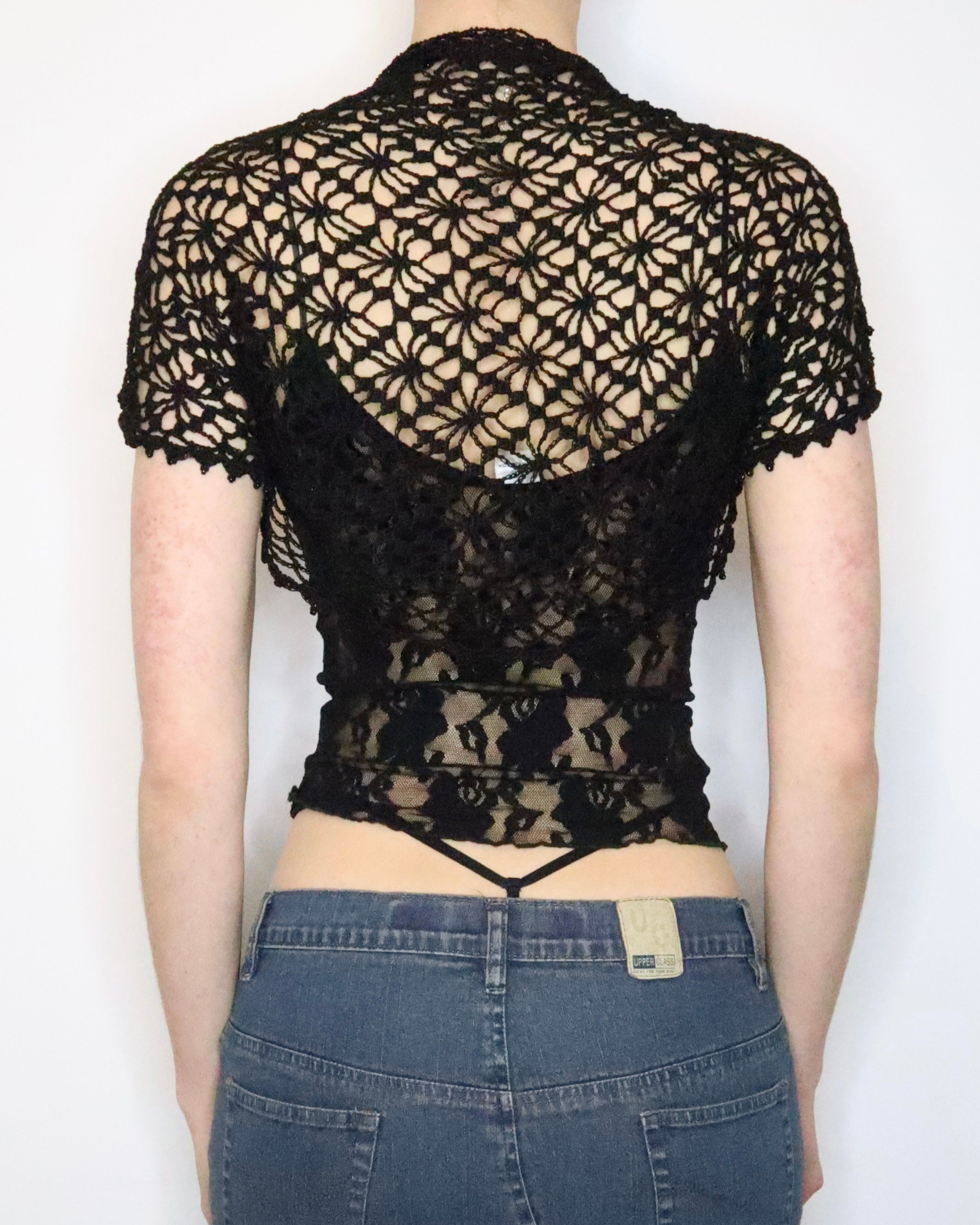 Black Crochet Beaded Bolero (S-M) 