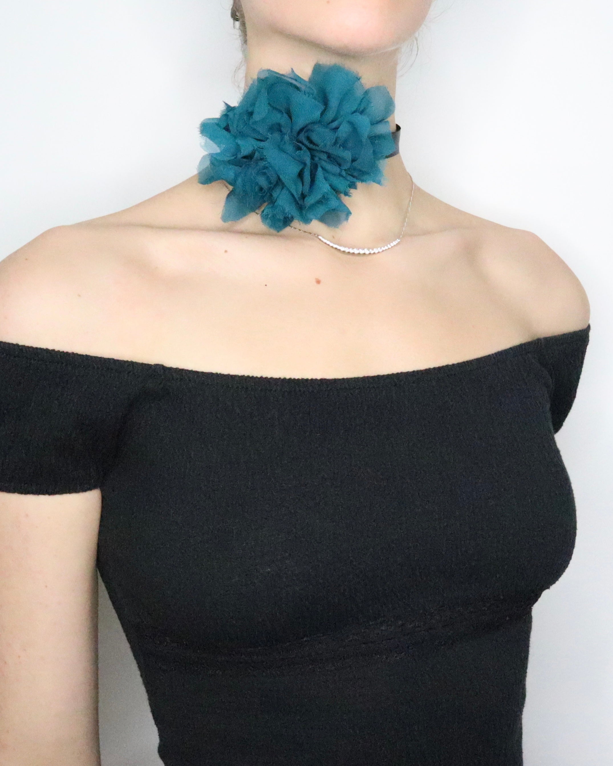 Teal Silk Flower Choker