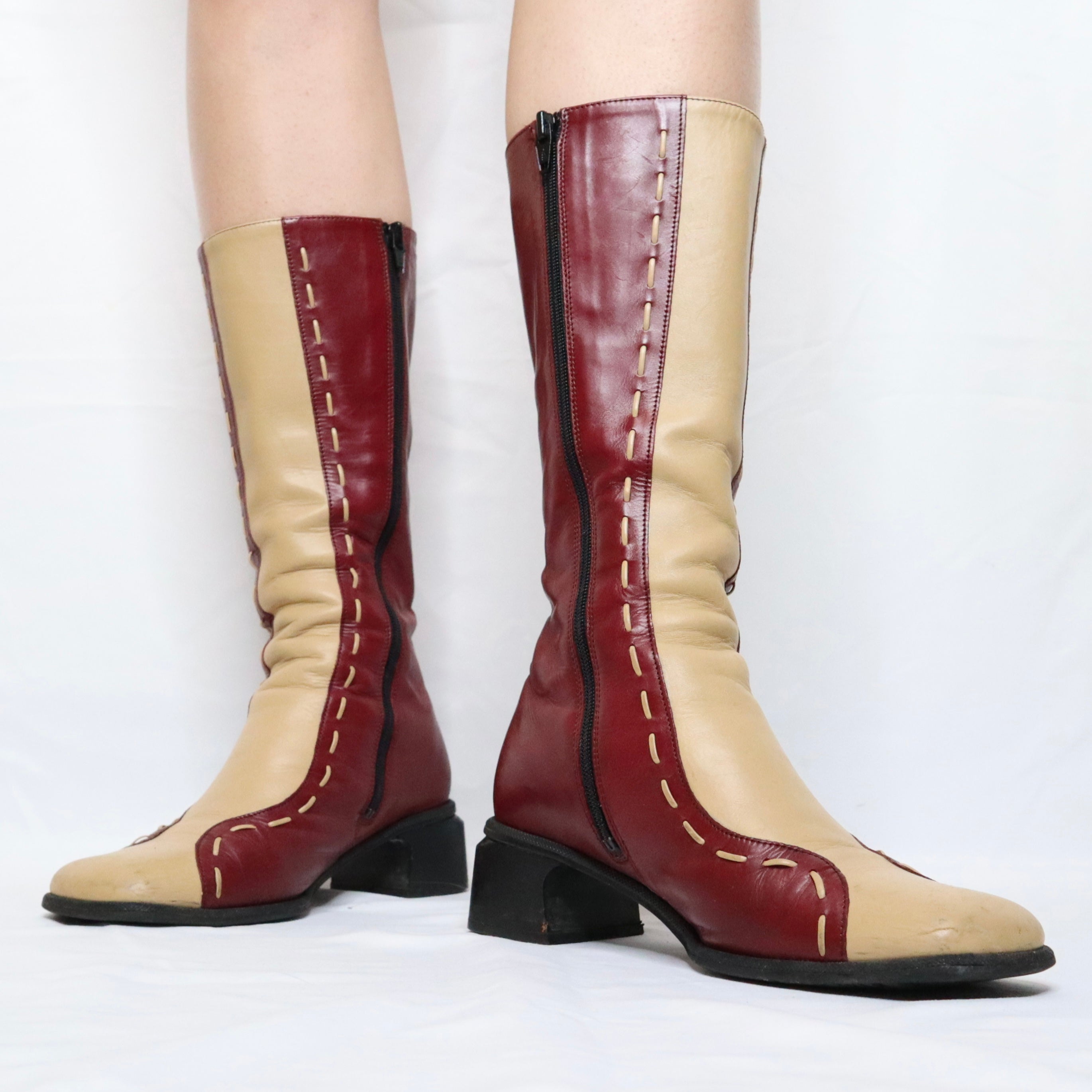 Cherry Red Leather Boots (7 US/37 EU)